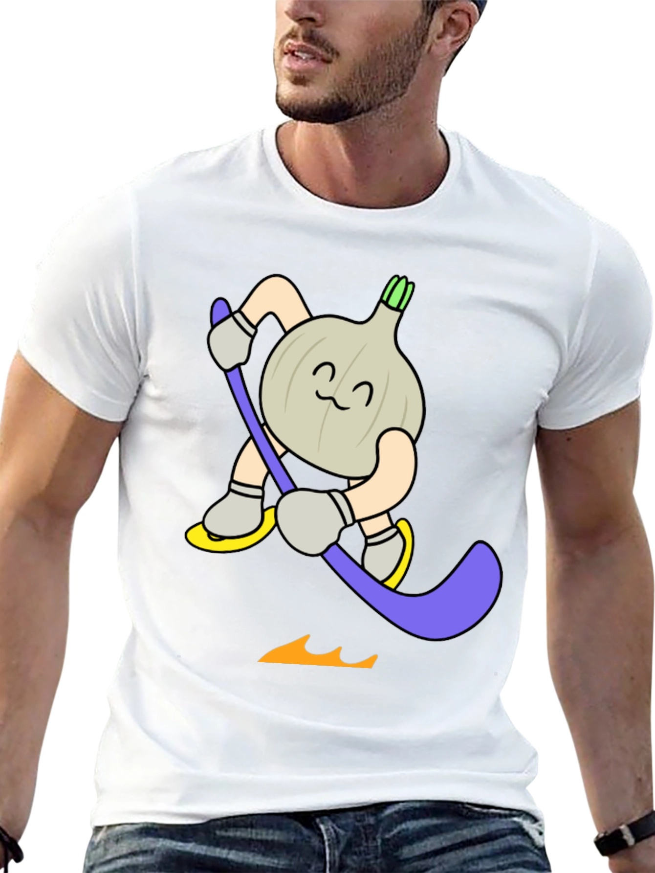 Funny Cartoon Garlic Hockey Player T-Shirt