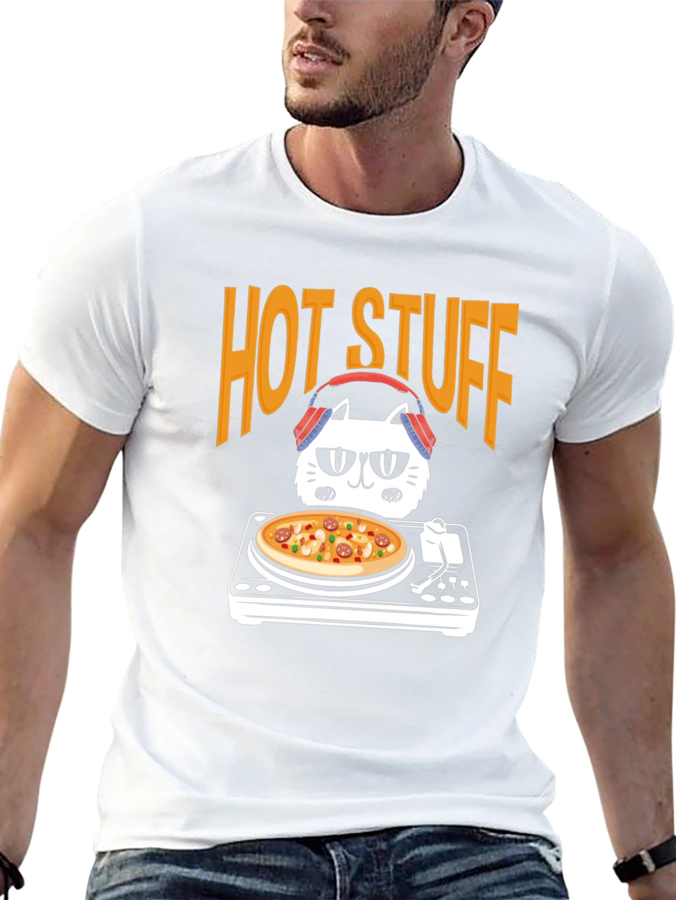 Hot Stuff DJ Cat Pizza T-Shirt