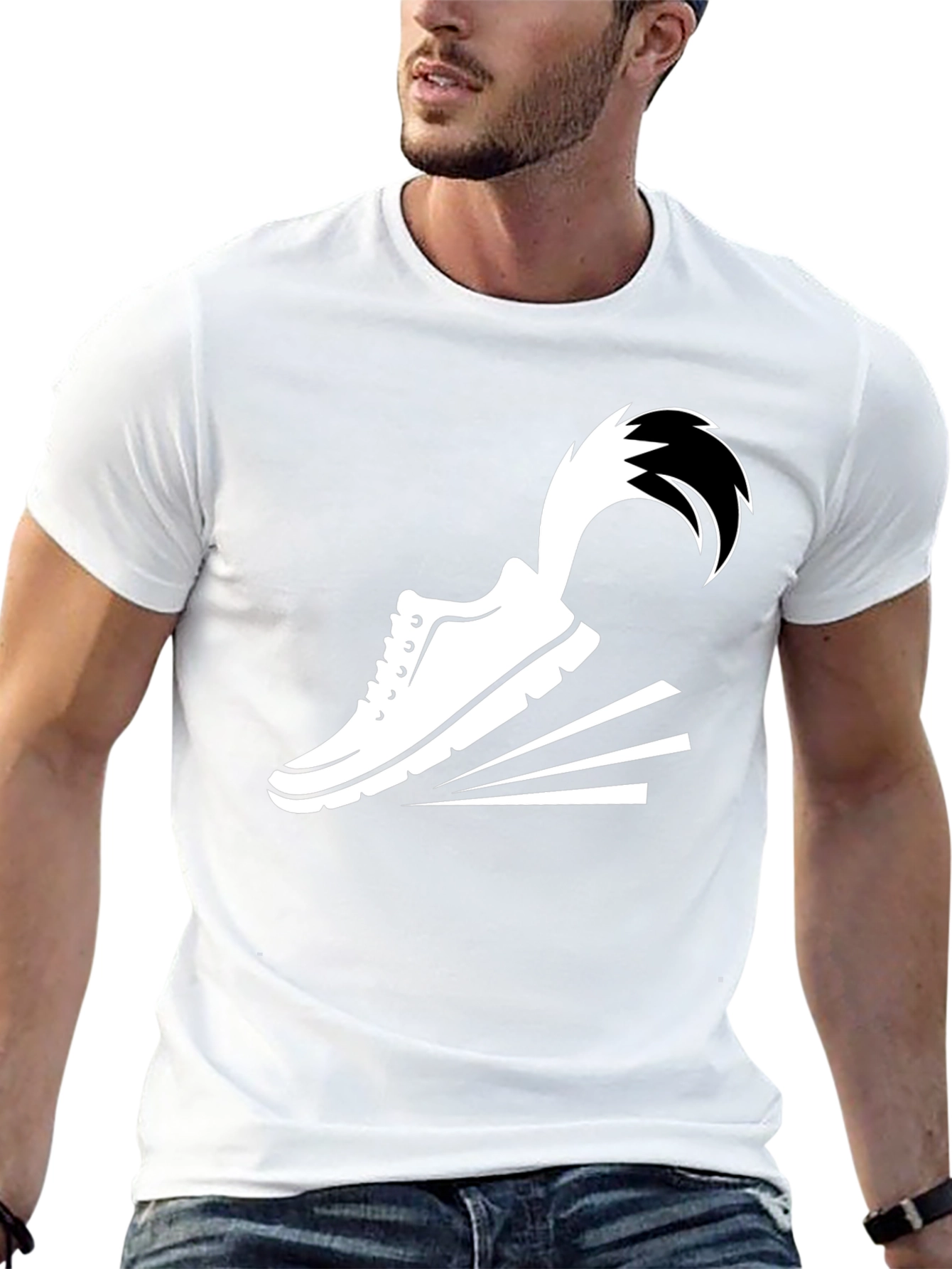 Mens Black Graphic Tee: Speed Shoe Design