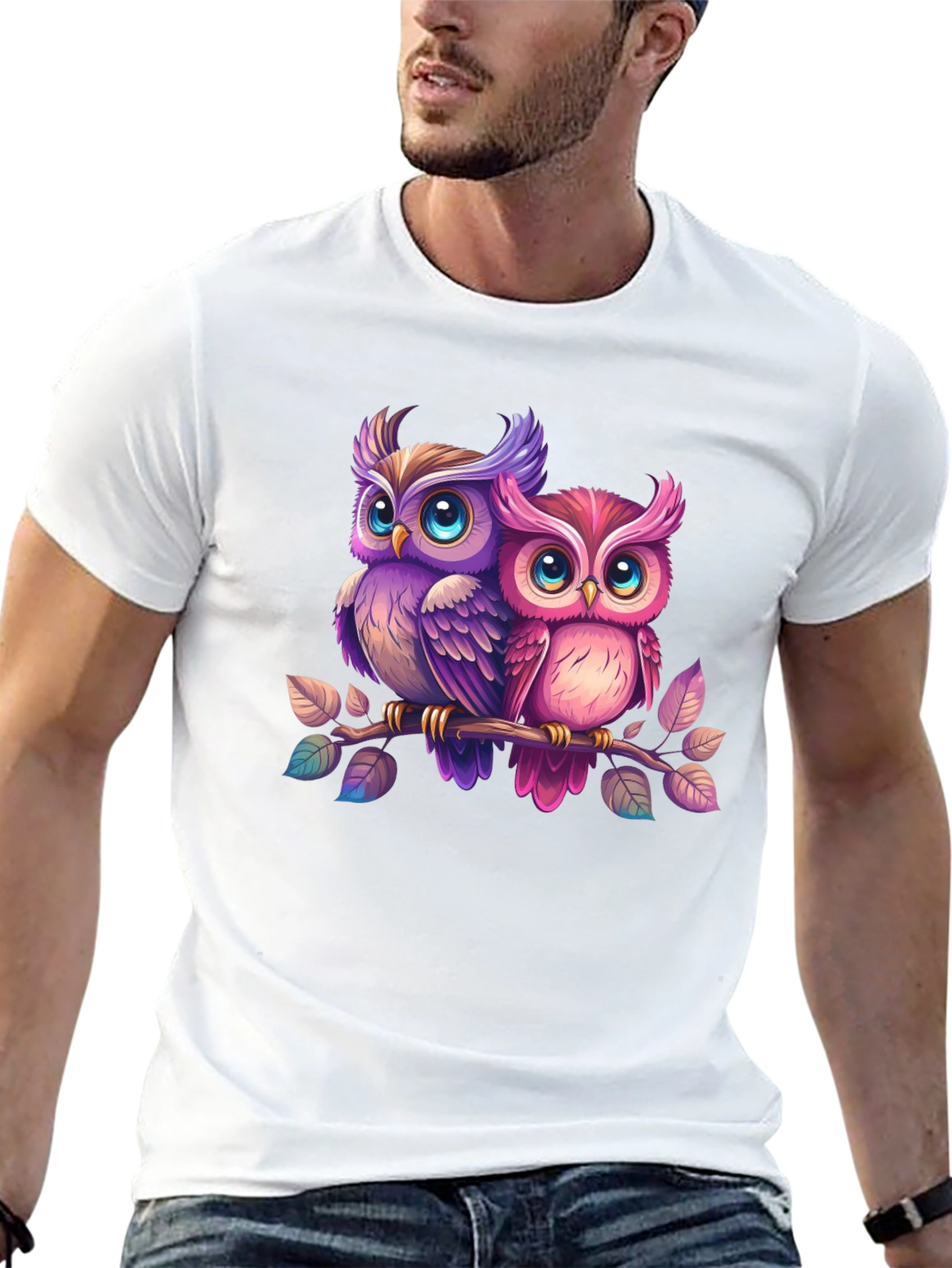 Cute Owl Couple T-Shirt - Black Cotton Tee