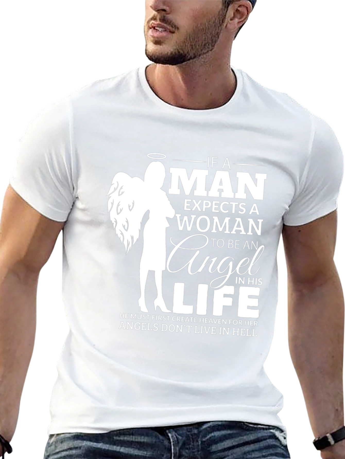 Angel Woman Graphic T-Shirt - Mens Black Tee