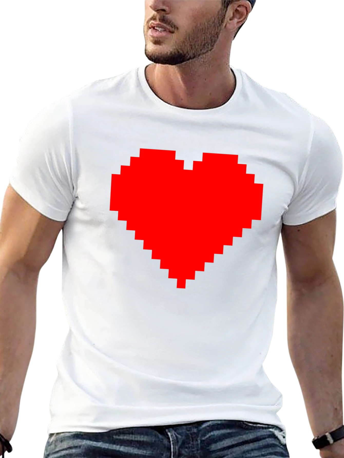Pixel Heart Graphic Tee - Black Cotton Casual Shirt