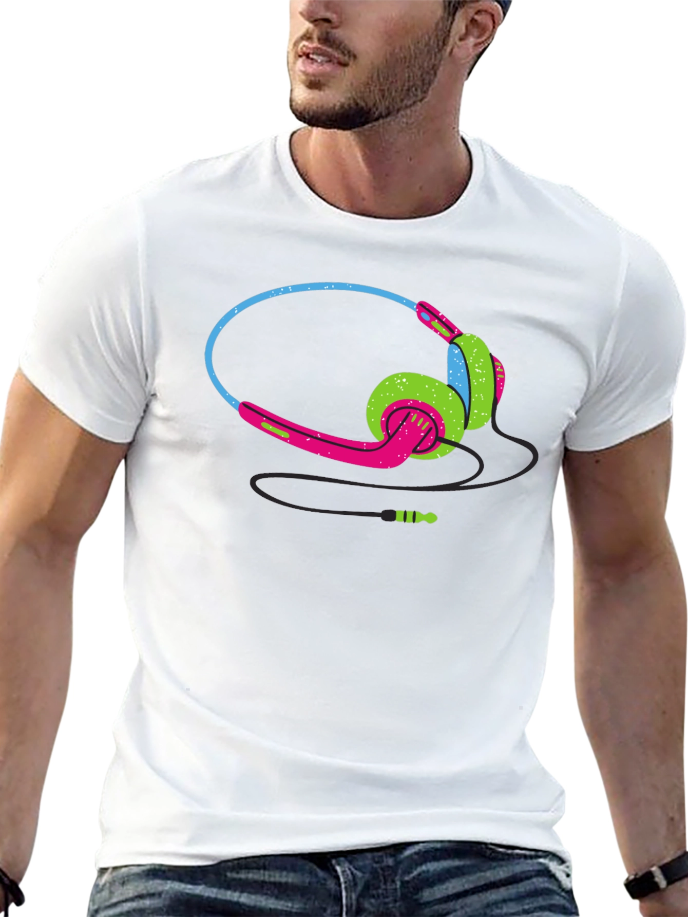 Retro Headphones Graphic Black T-Shirt