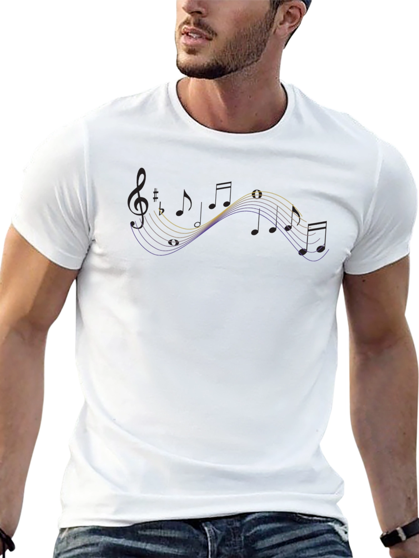 Musical Notes Graphic Black T-Shirt