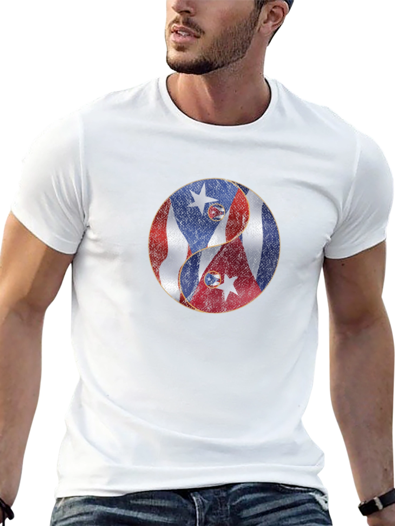 Yin Yang Puerto Rico Cuba Flag Graphic T-Shirt