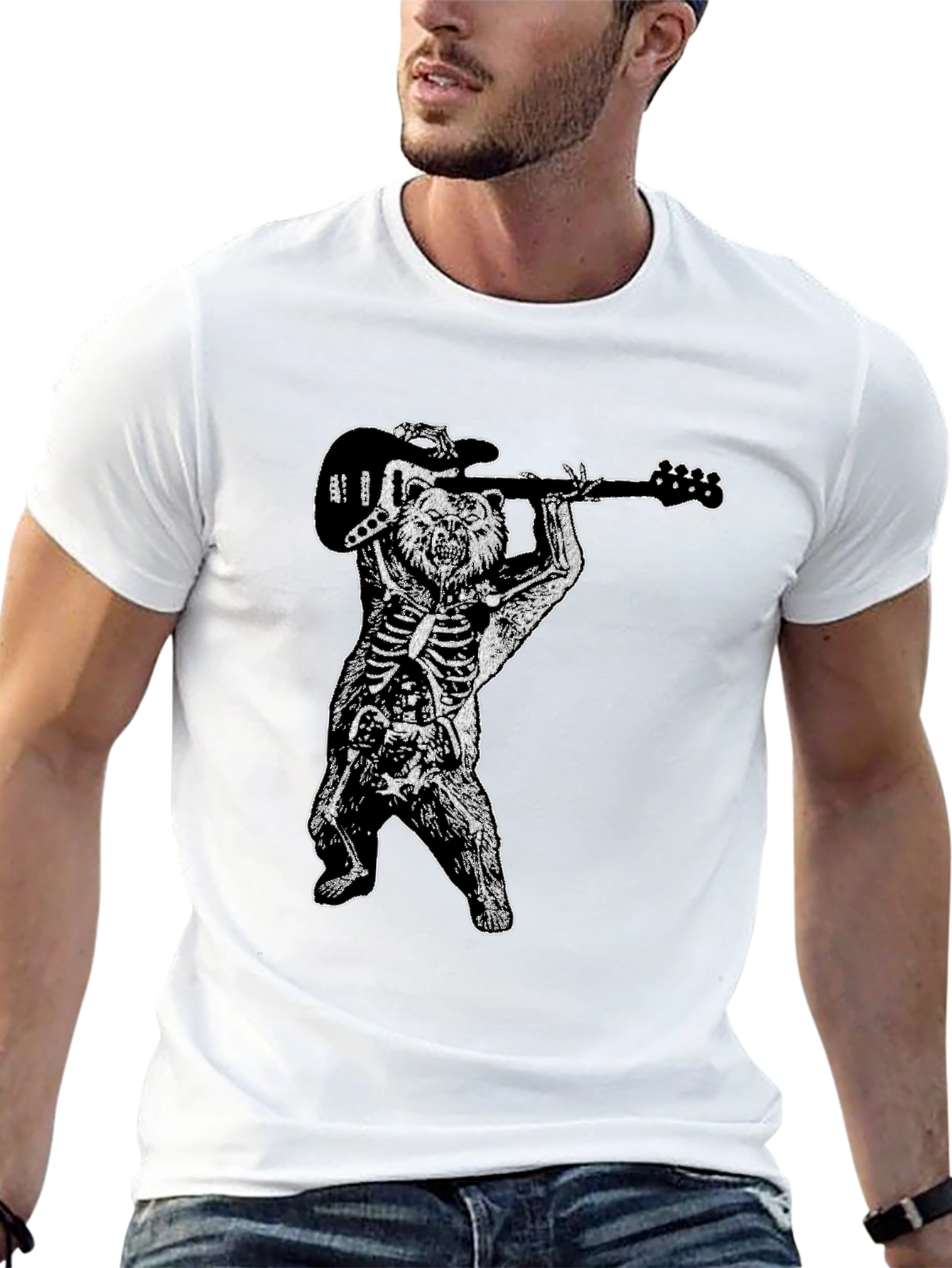 Bear Skeleton Rock Band Graphic Tee