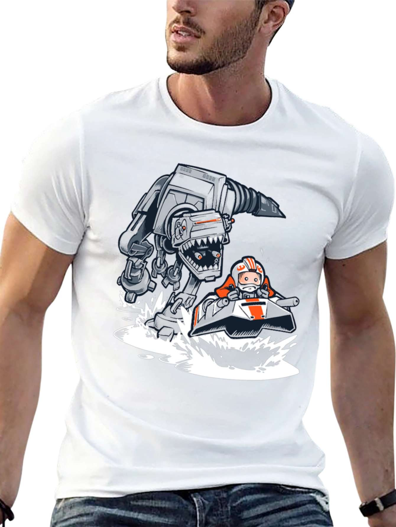 Cool Cartoon AT-AT vs Snowspeeder Black Tee