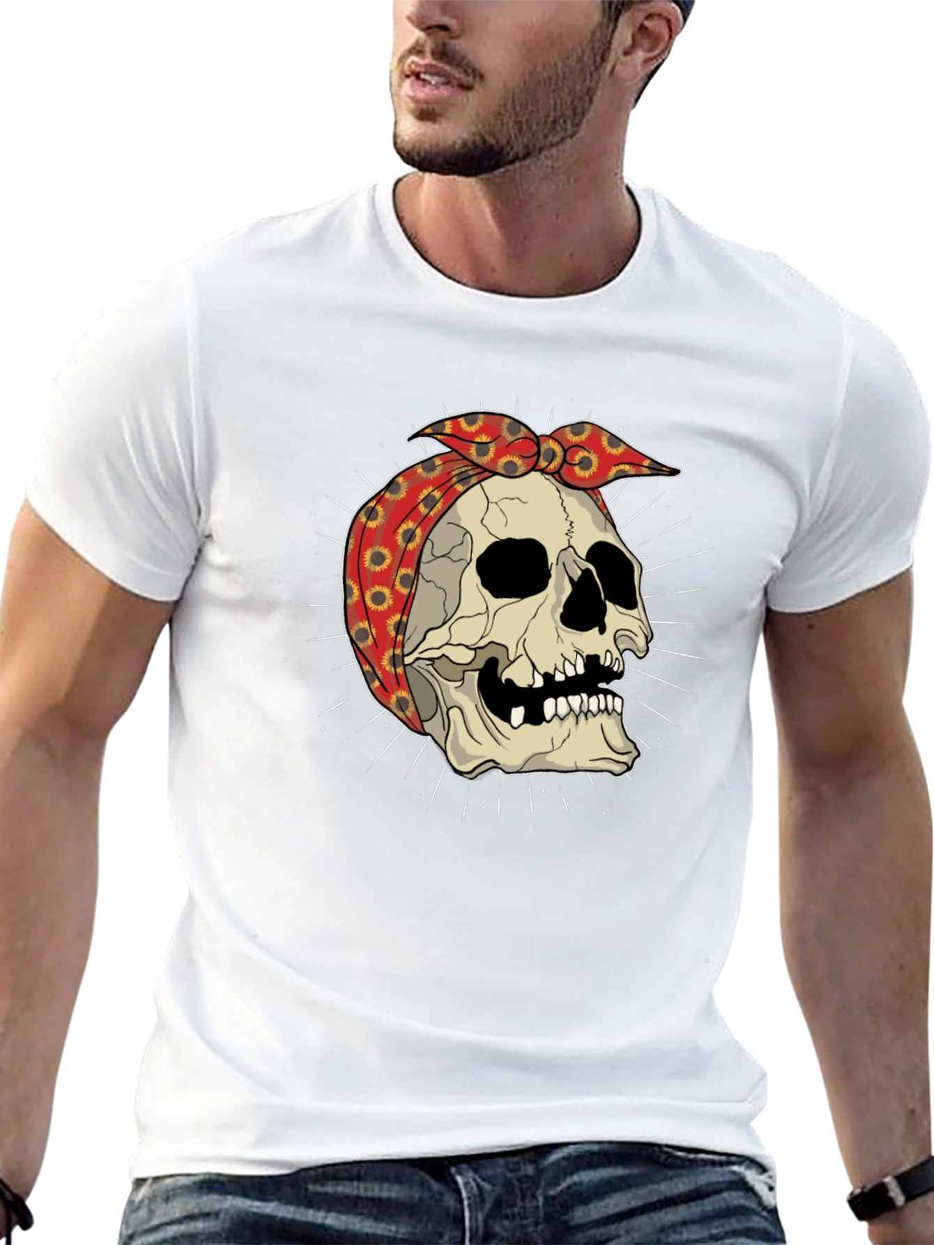 Skull Bandana Graphic Tee - Edgy Streetwear
