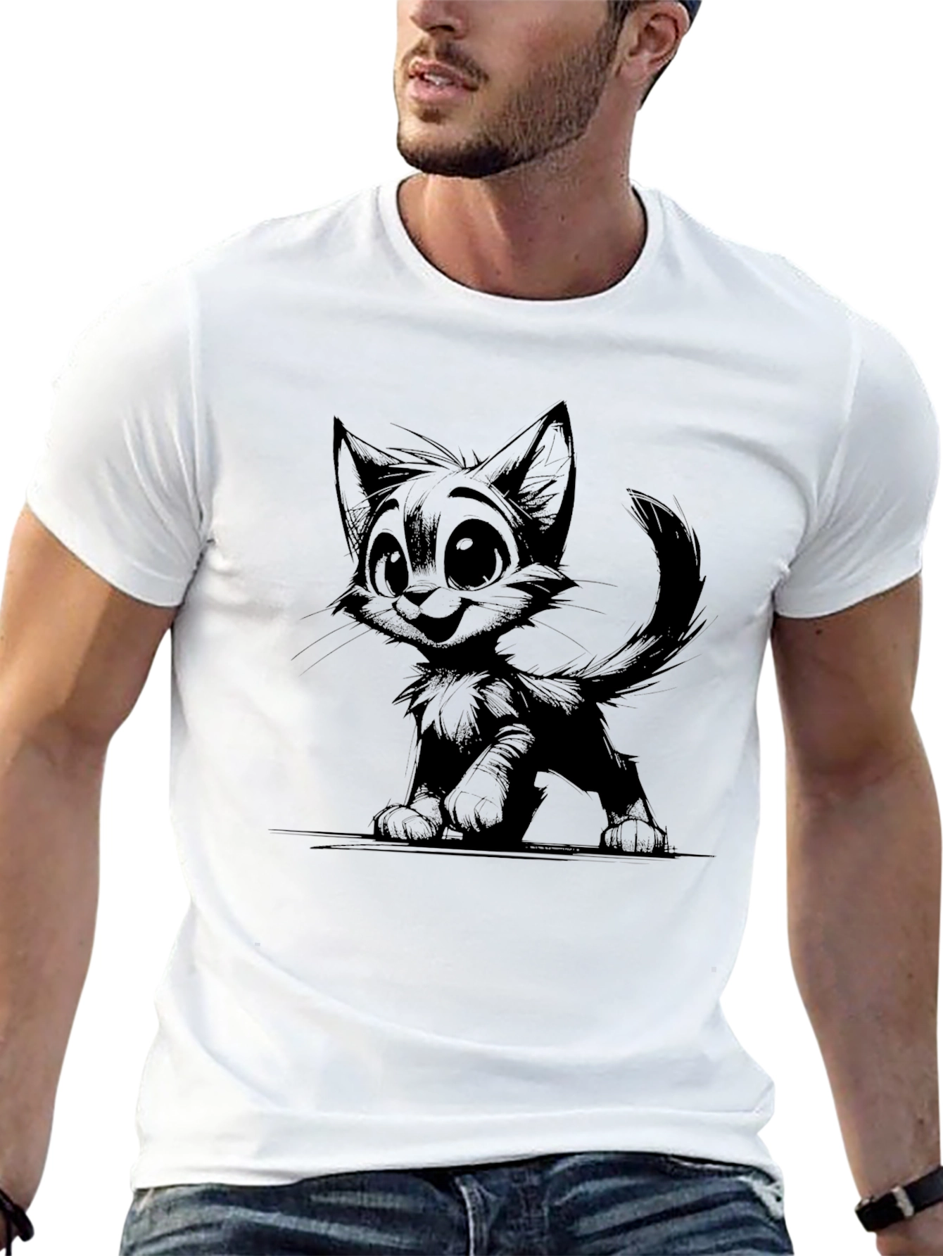 Cute Kitten Graphic Tee - Black Unisex T-Shirt