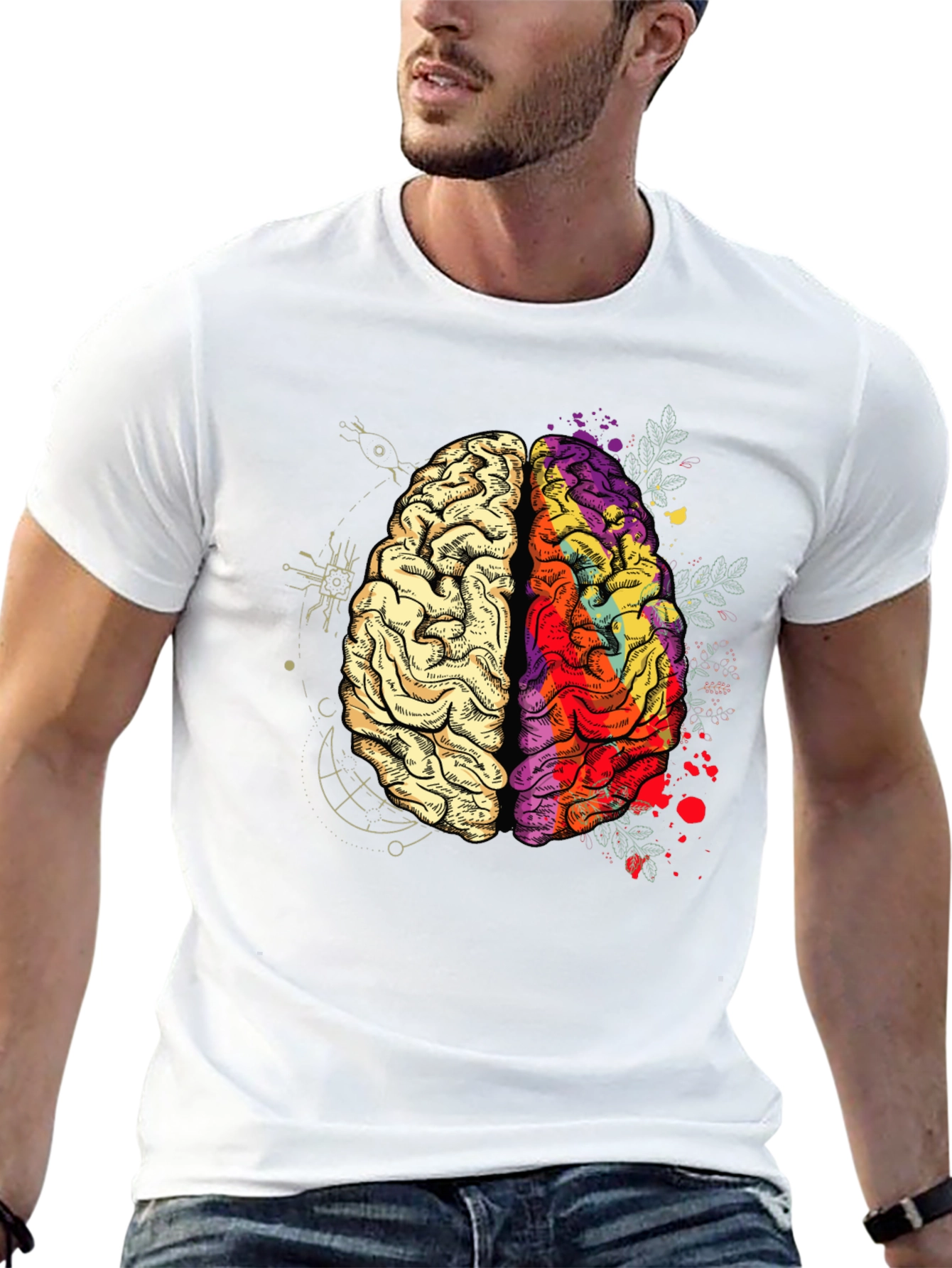 Brain Art Graphic T-Shirt - Mens Crew Neck Tee