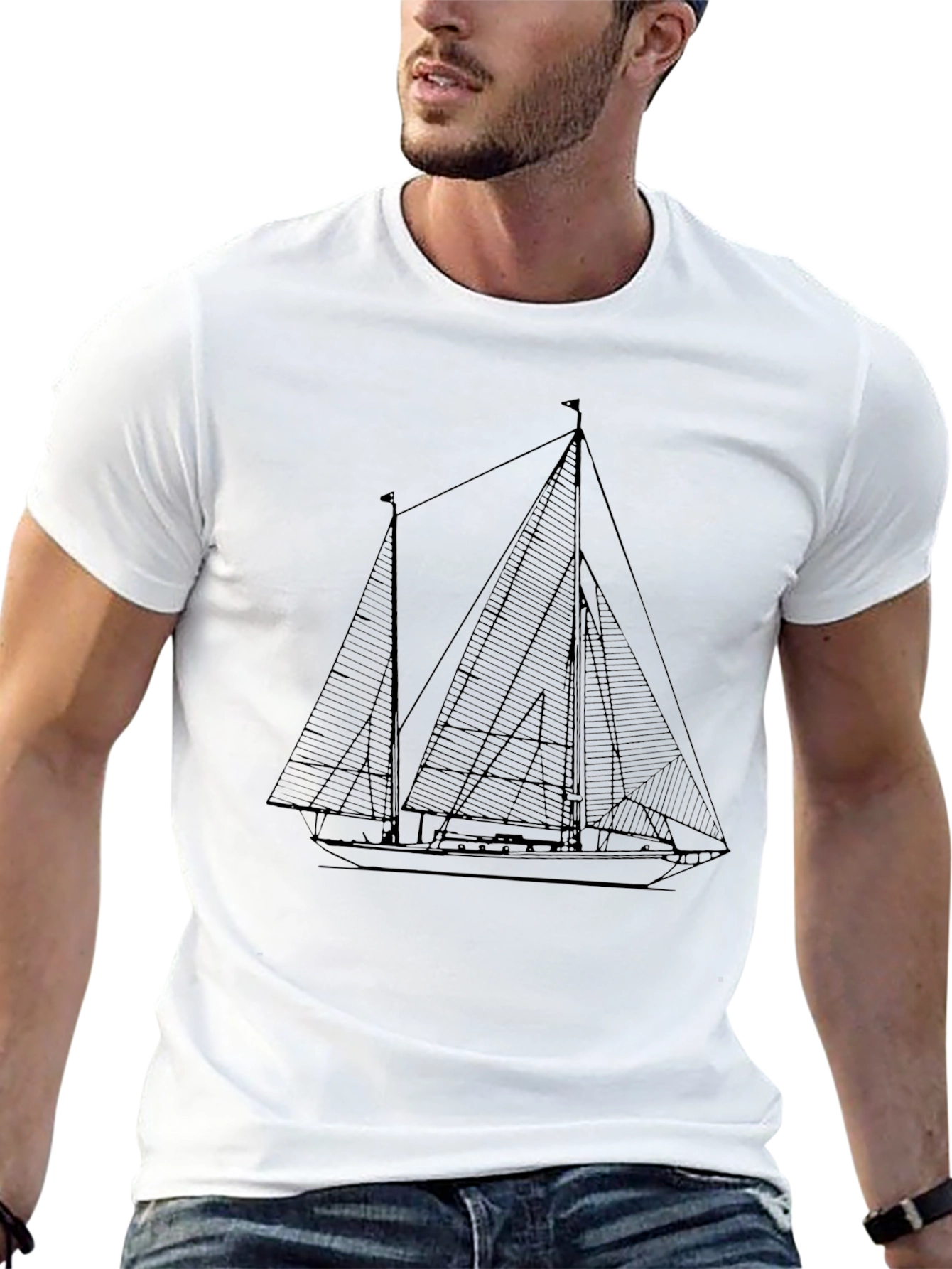 Black Sailboat Graphic Tee - Nautical Style