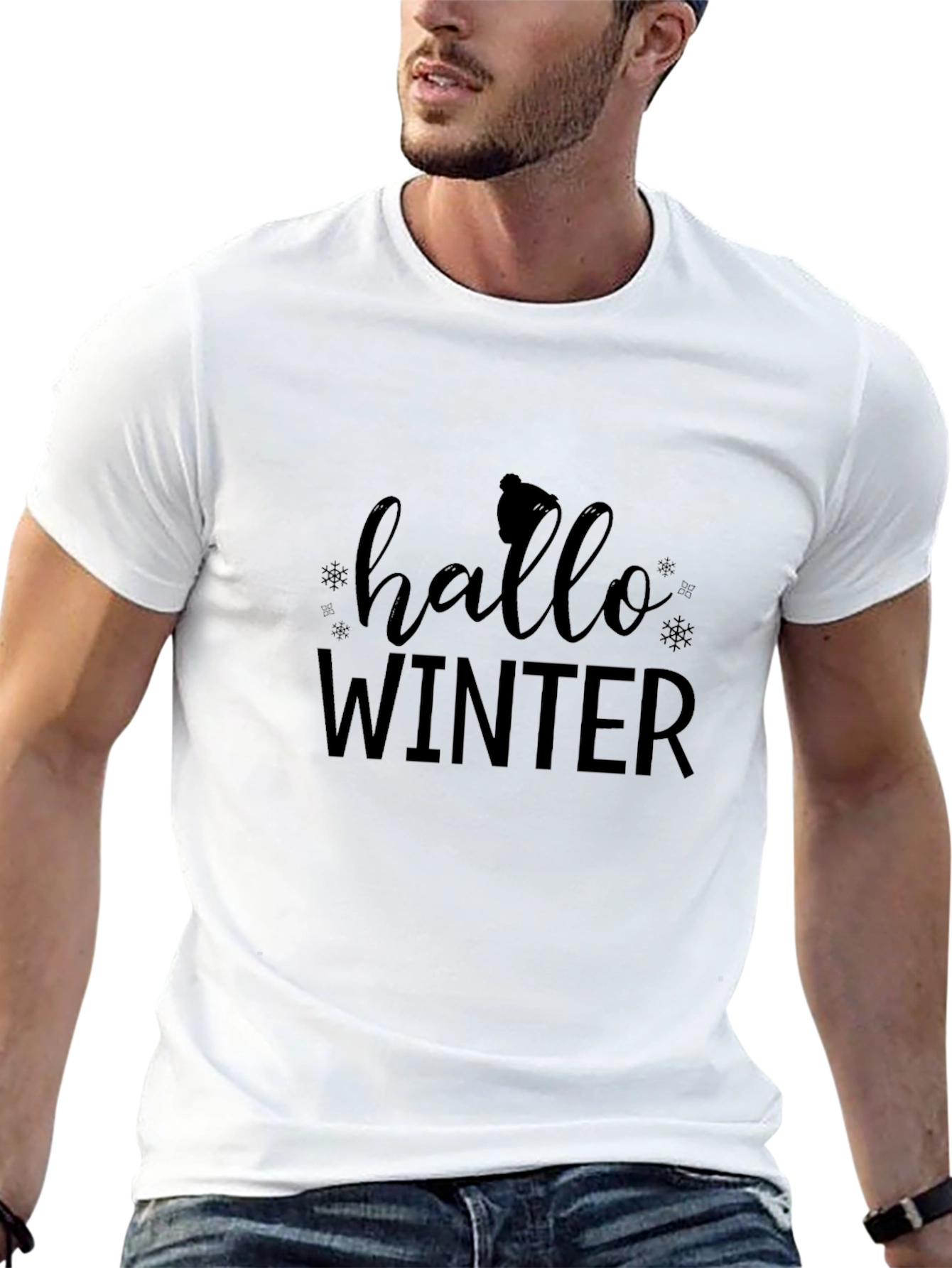 Hello Winter Black Graphic T-Shirt