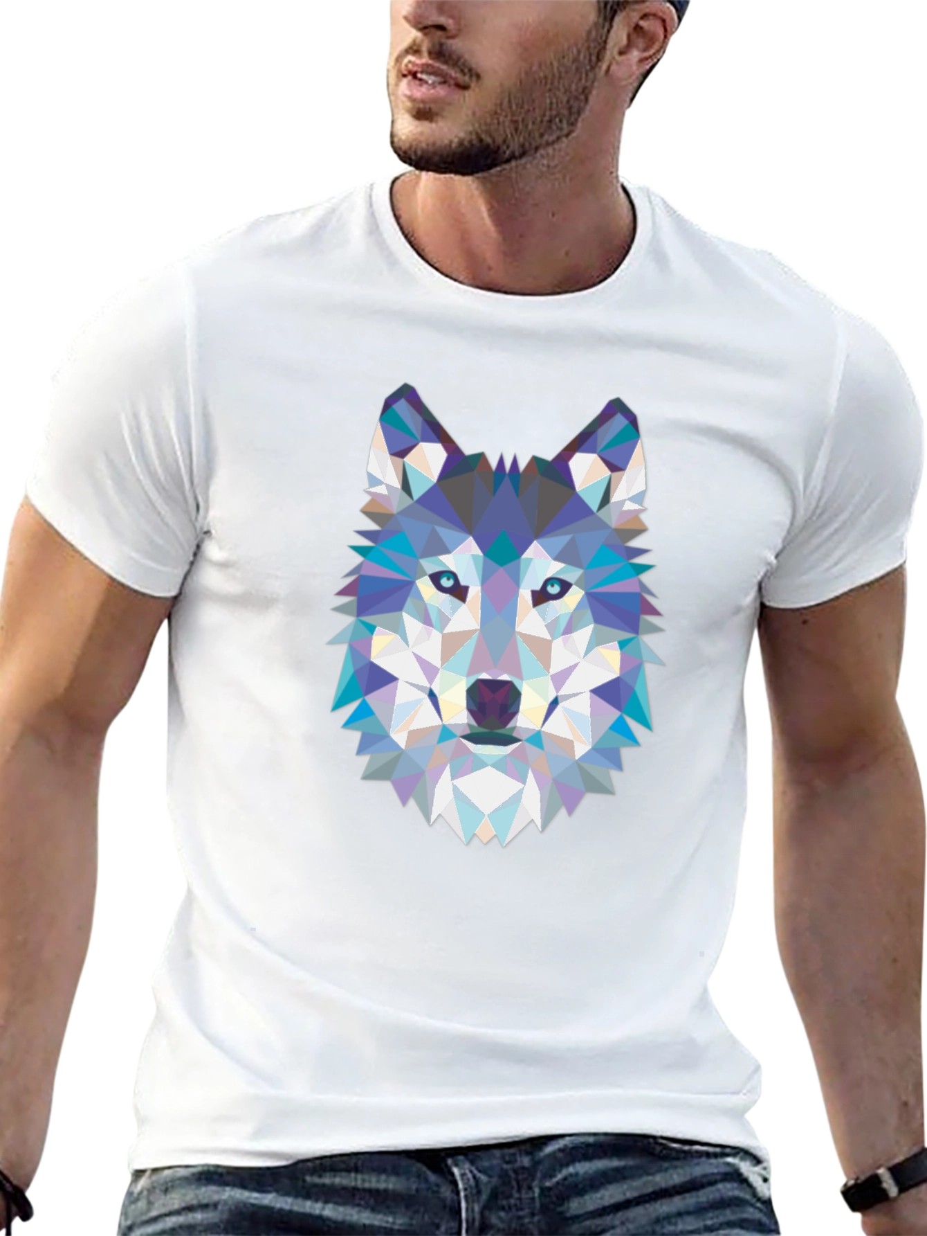 Geometric Wolf Graphic Tee - Cool Abstract Design