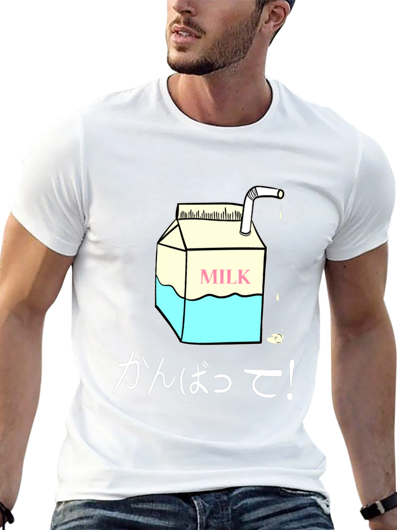 Milk Carton Graphic Tee - Japanese Text Design