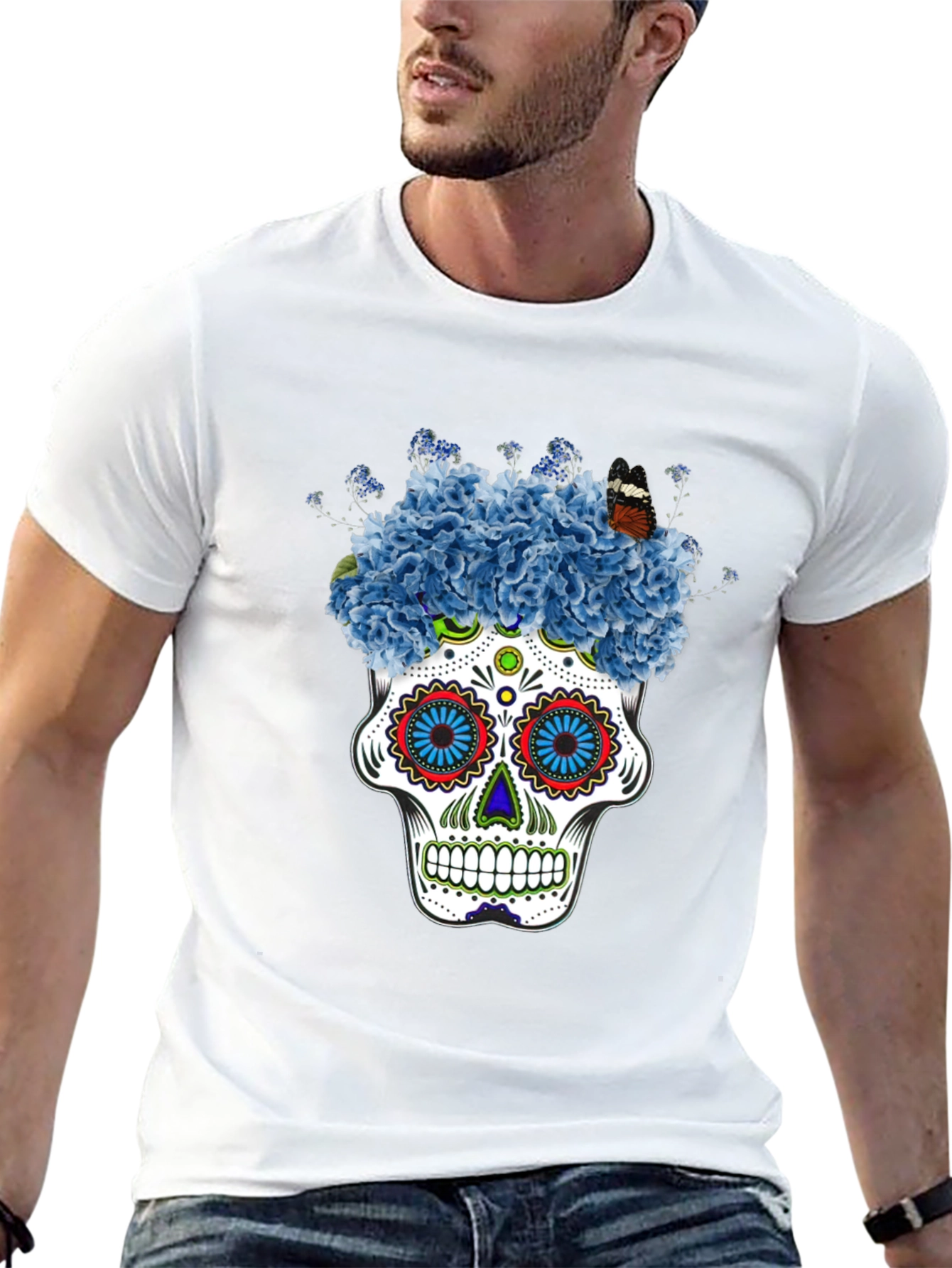 Floral Skull Graphic Tee - Black