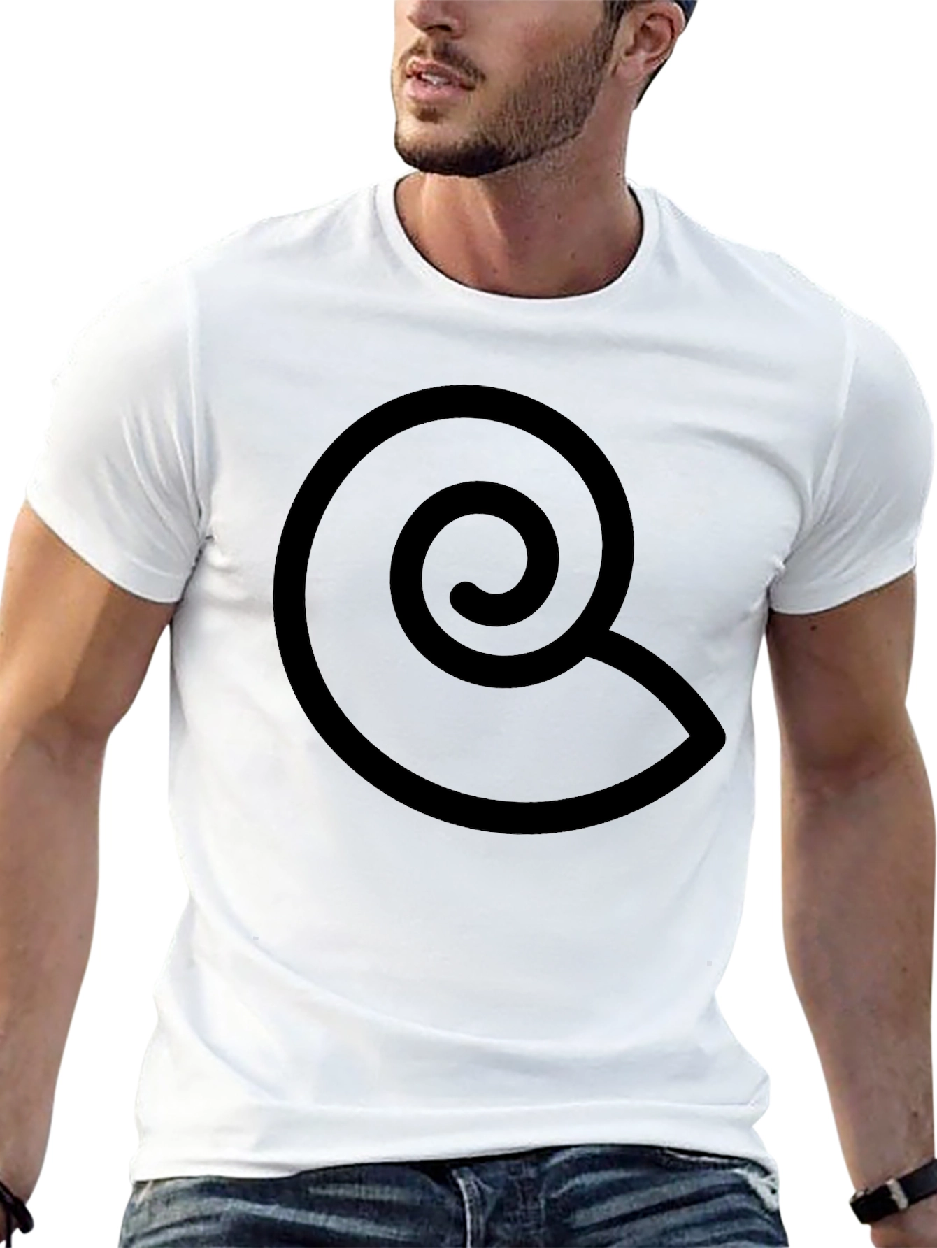 Black T-Shirt with Spiral Design - Casual Wear