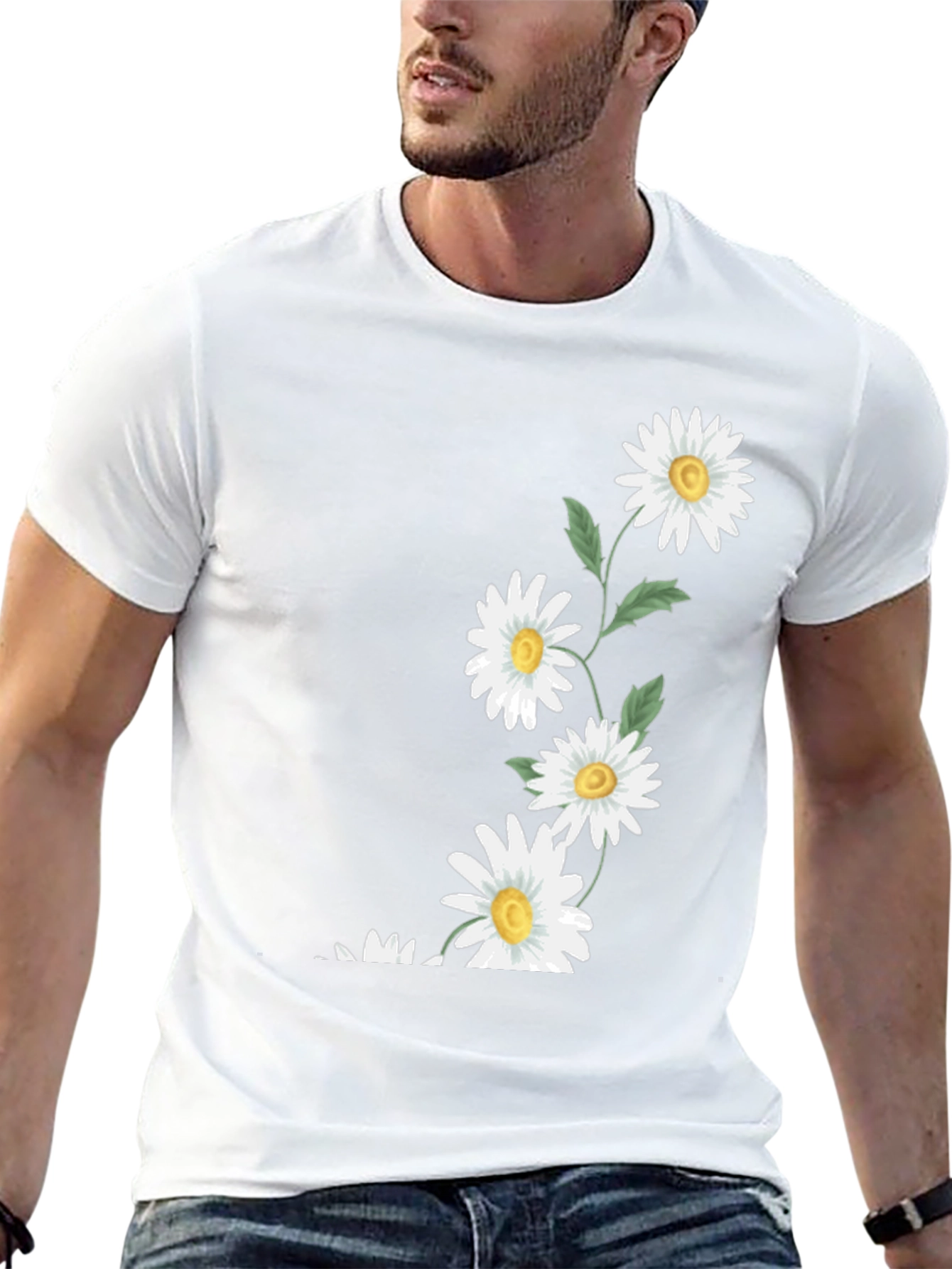 Daisy Print Black T-Shirt - Casual Floral Tee