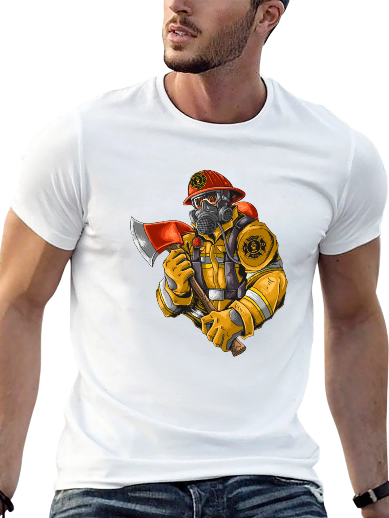 Firefighter Graphic Tee - Axe Wielding Hero Shirt