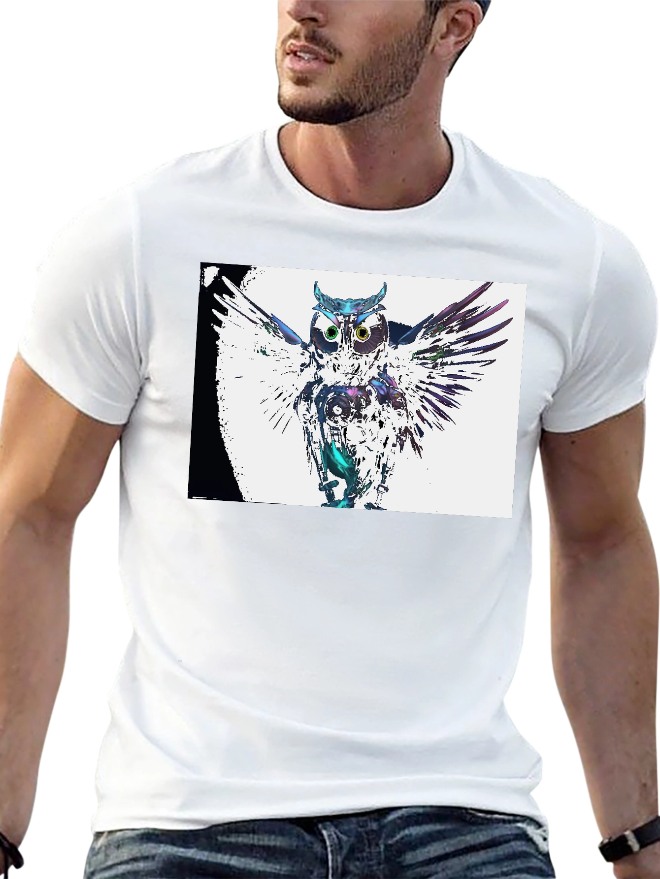 Abstract Owl Graphic Print Black T-Shirt