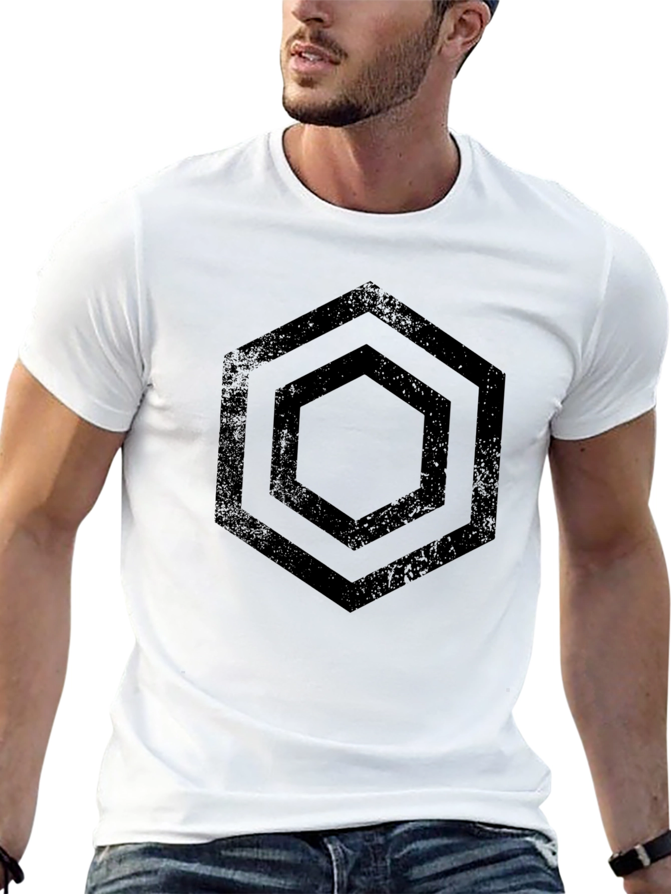 Hexagon Graphic Tee - Black Geometric Design T-Shirt