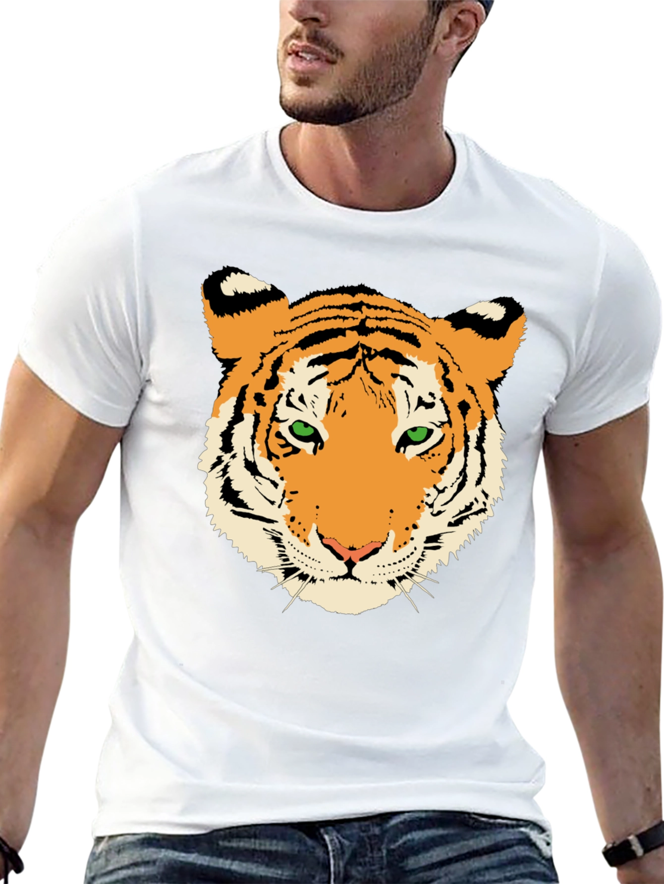 Tiger Face Graphic Tee - Black Cotton T-Shirt
