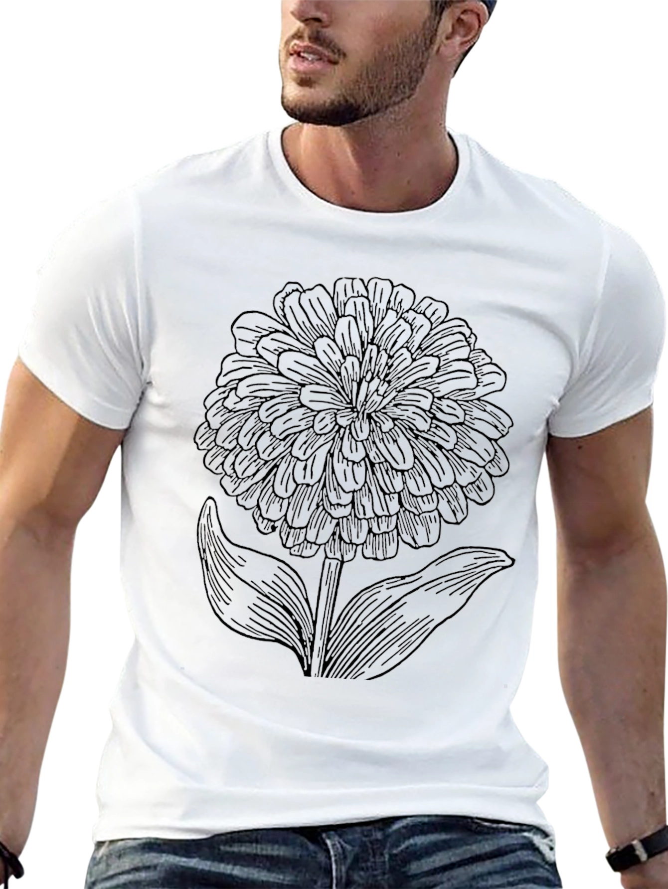 Mens Black T-Shirt with Floral Graphic
