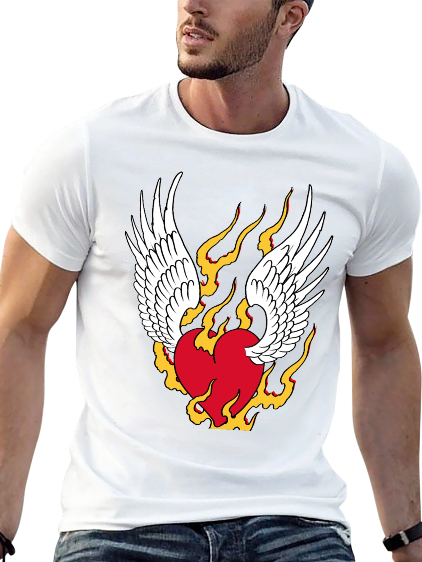 Winged Flaming Heart Graphic Tee - Stylish Black Shirt