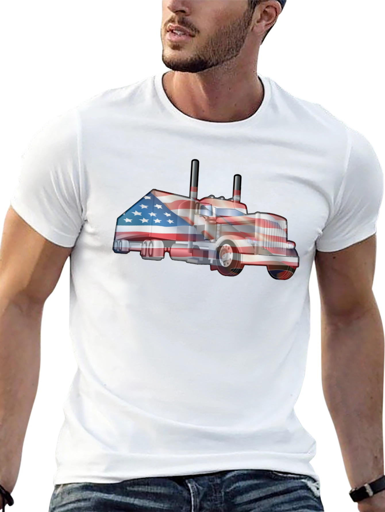American Flag Truck Graphic Tee - Patriotic Style