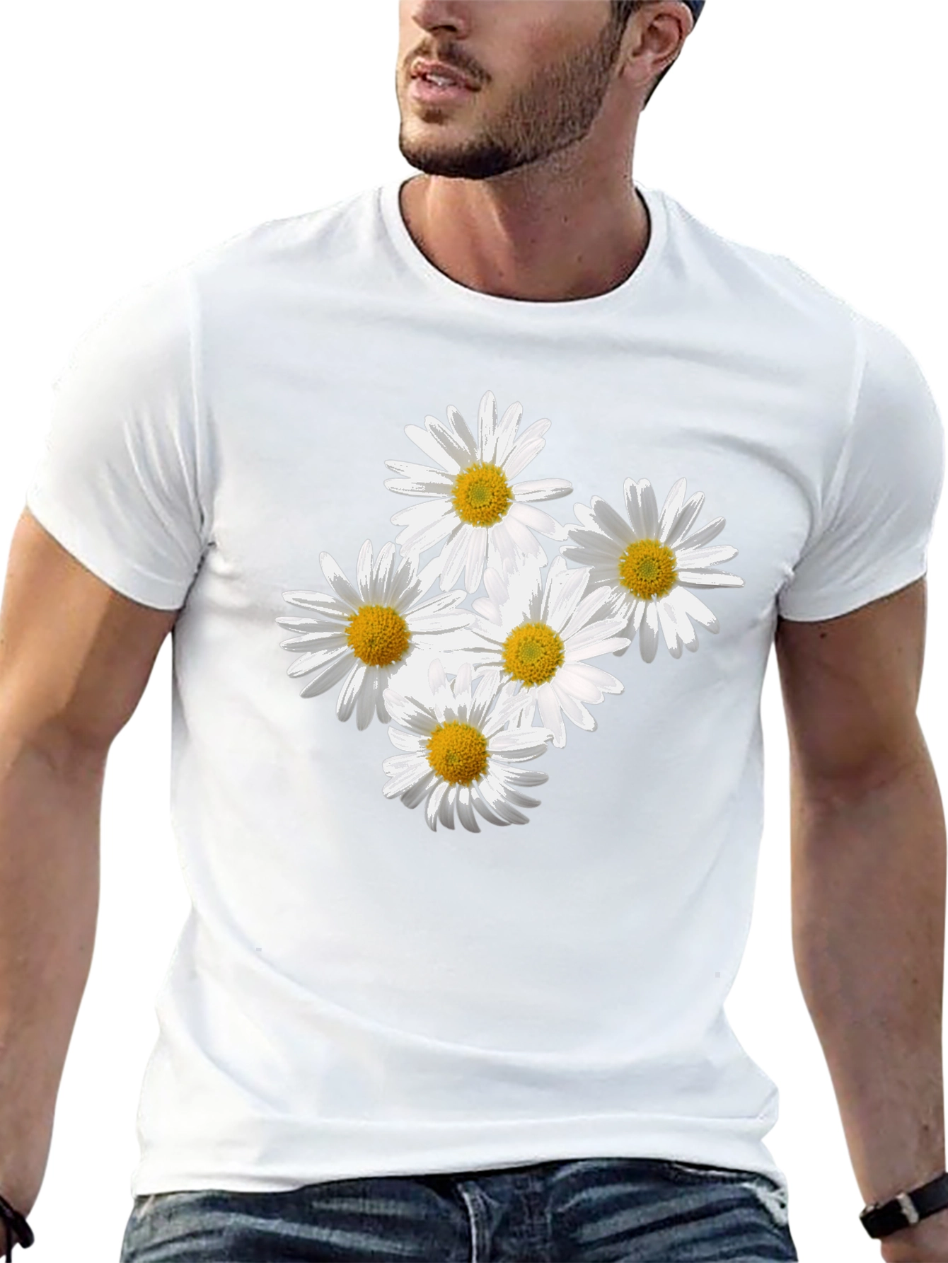 Daisy Flower Graphic Black T-Shirt