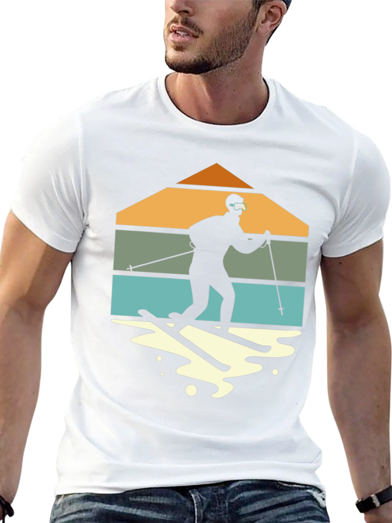 Retro Skiing T-Shirt - Mountain Silhouette Design