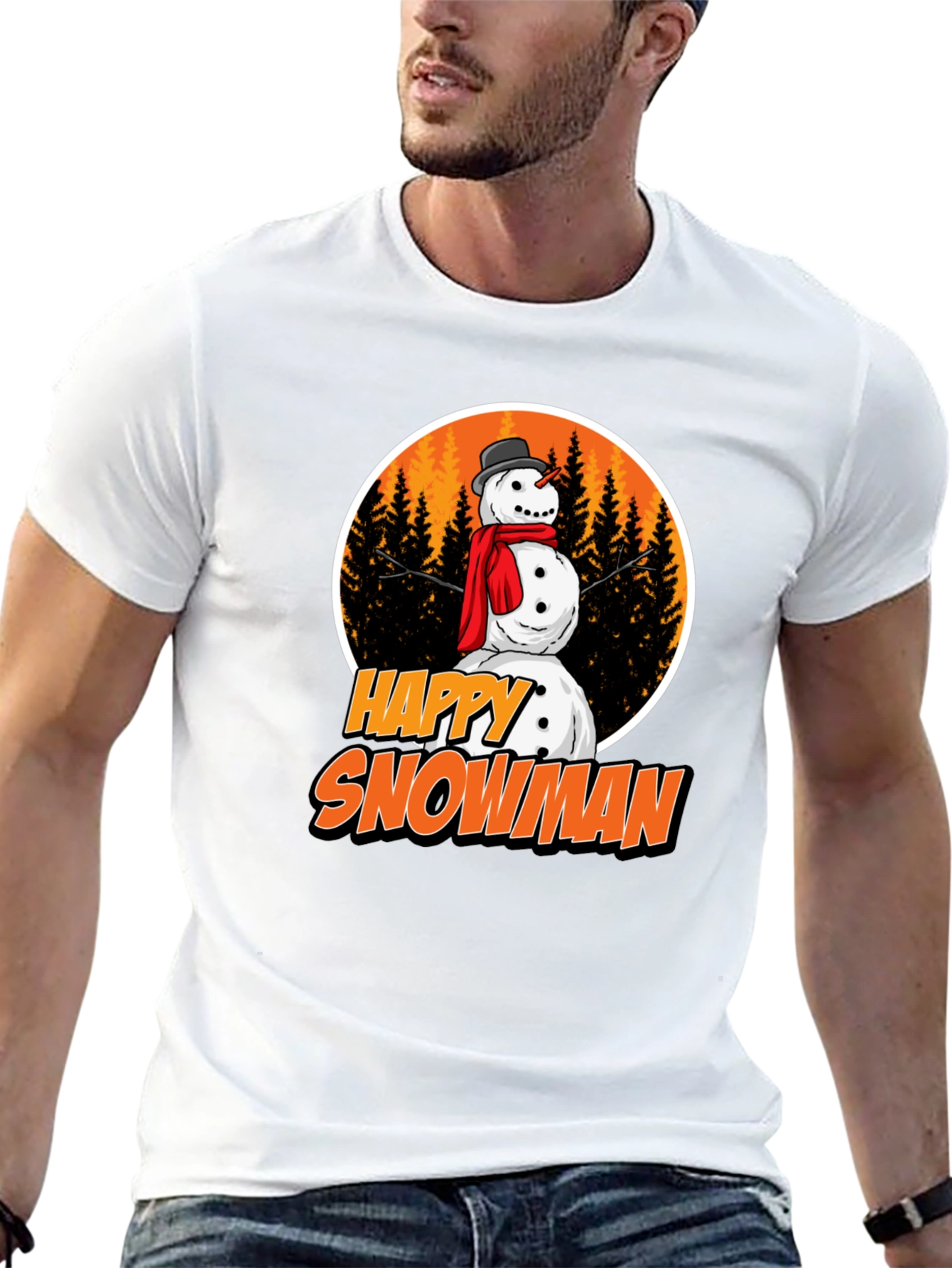 Happy Snowman Graphic Tee - Festive Winter Apparel