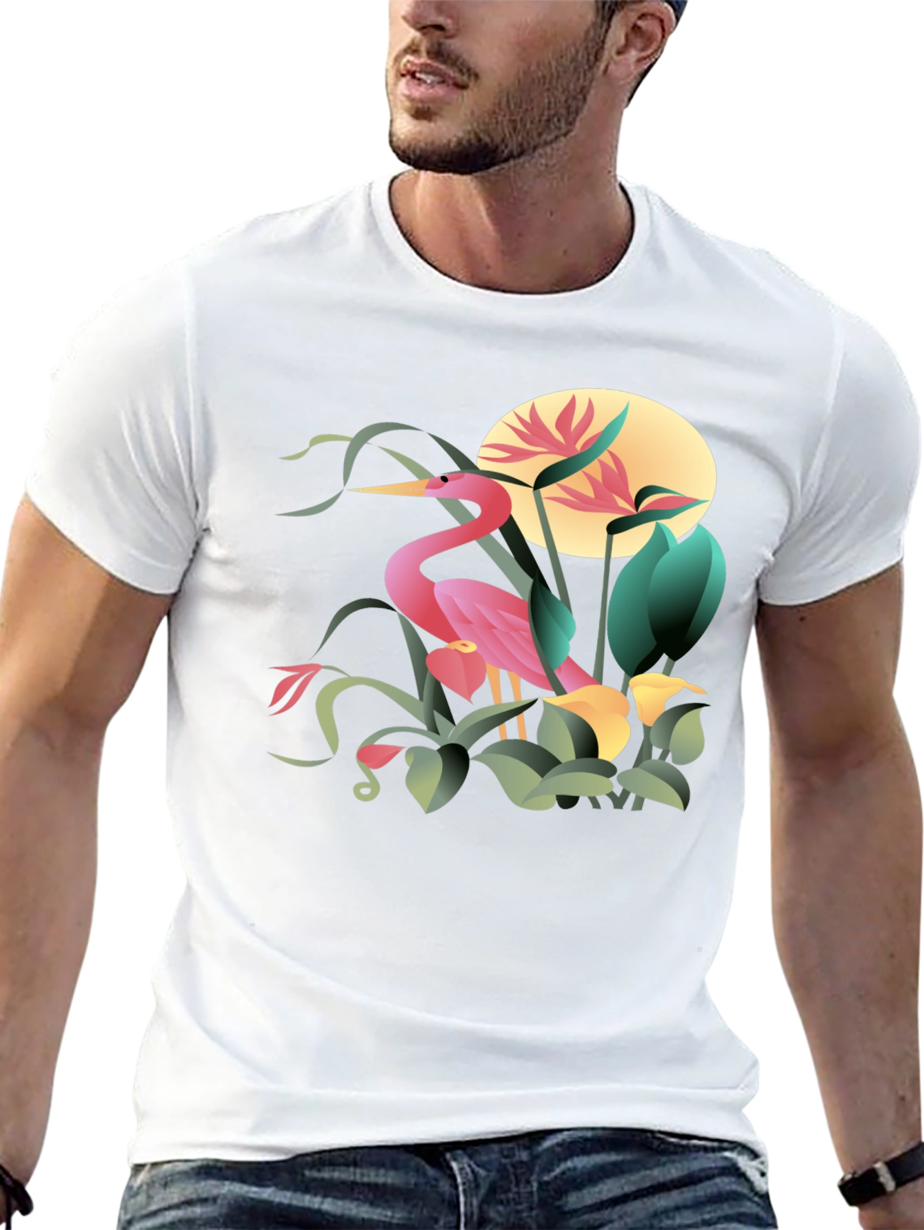 Tropical Heron Graphic T-Shirt