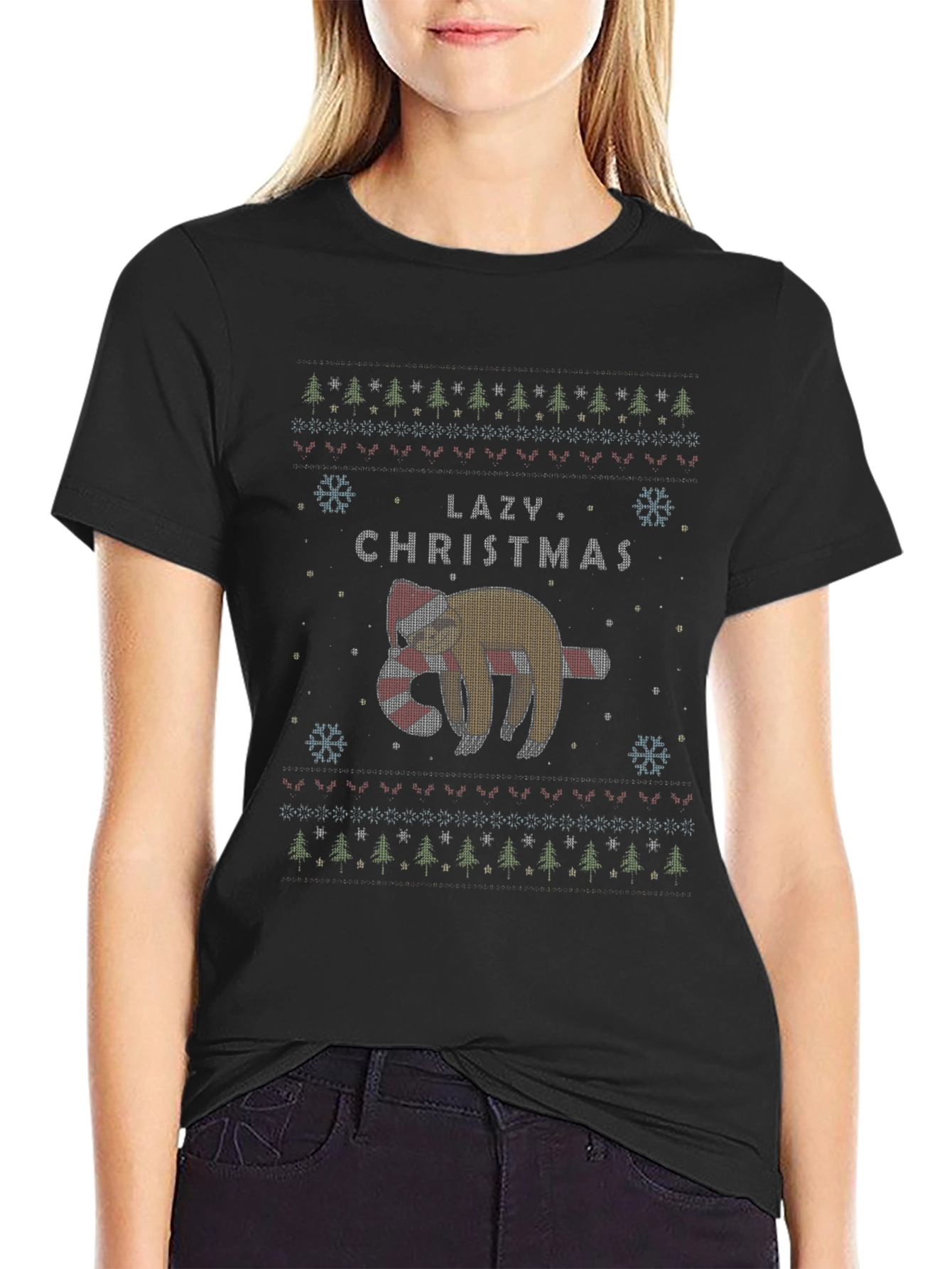 Lazy Christmas Sloth Ugly Christmas Sweater T-Shirt