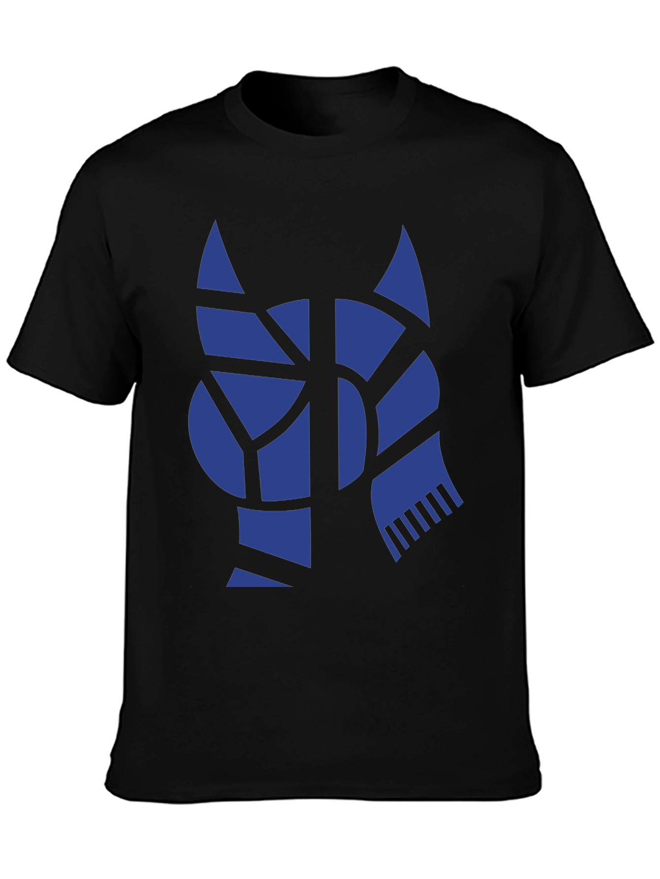 Geometric Blue Cat Black T-Shirt