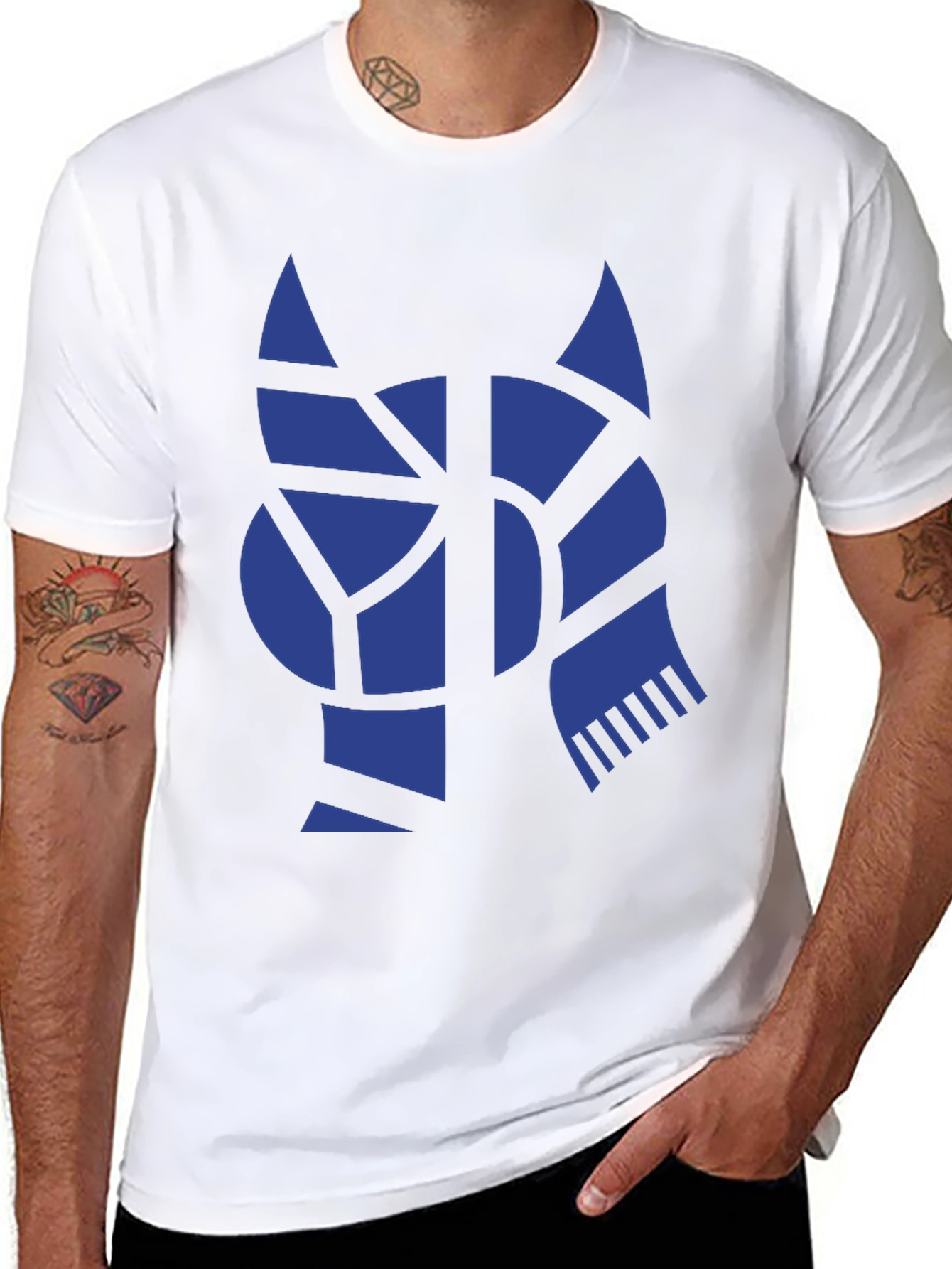 Geometric Blue Cat Black T-Shirt