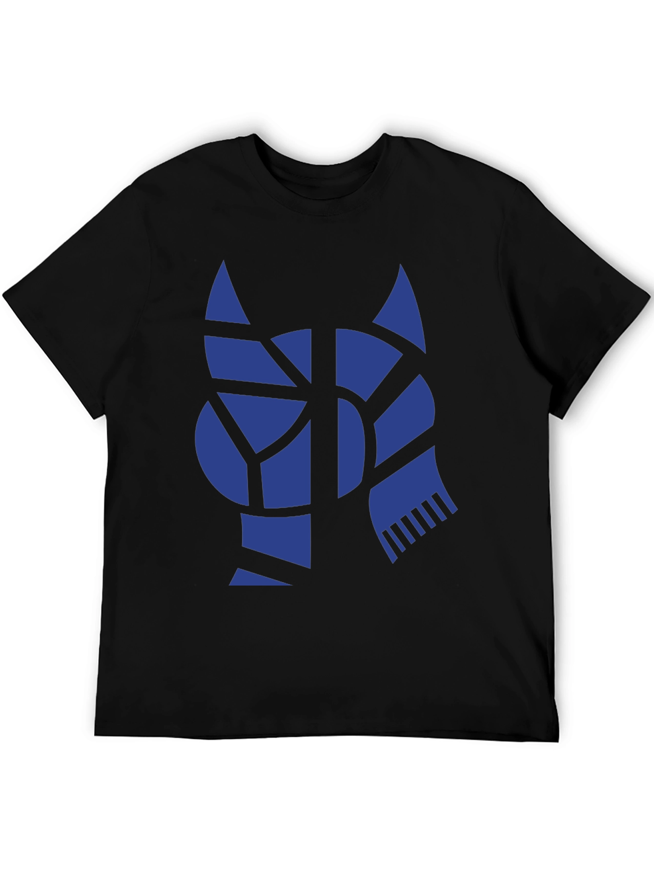 Geometric Blue Cat Black T-Shirt