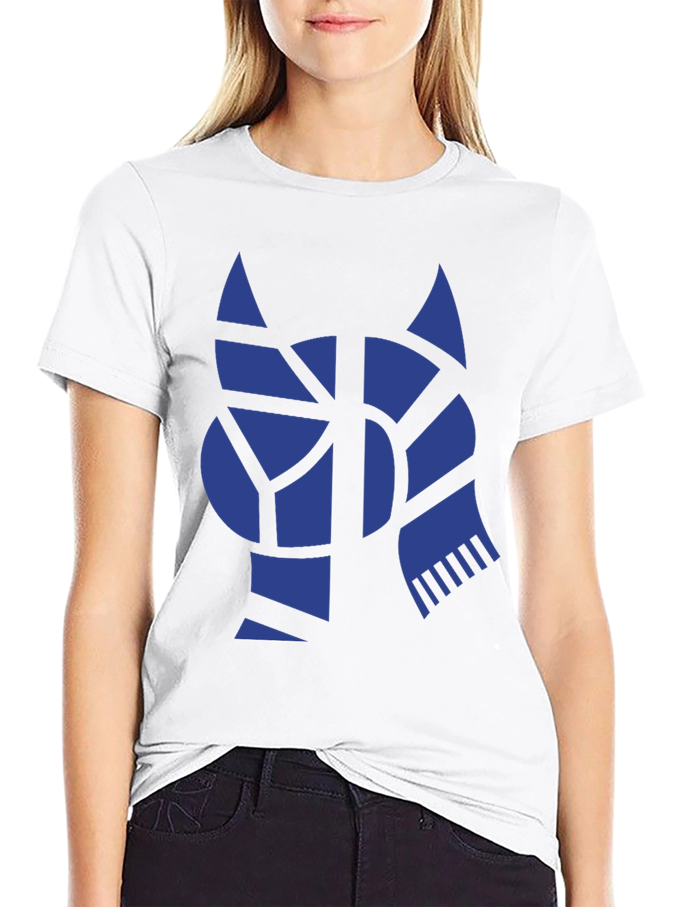 Geometric Blue Cat Black T-Shirt