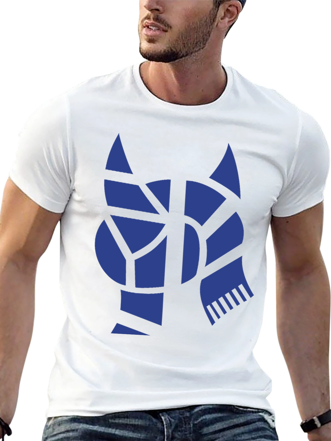 Geometric Blue Cat Black T-Shirt