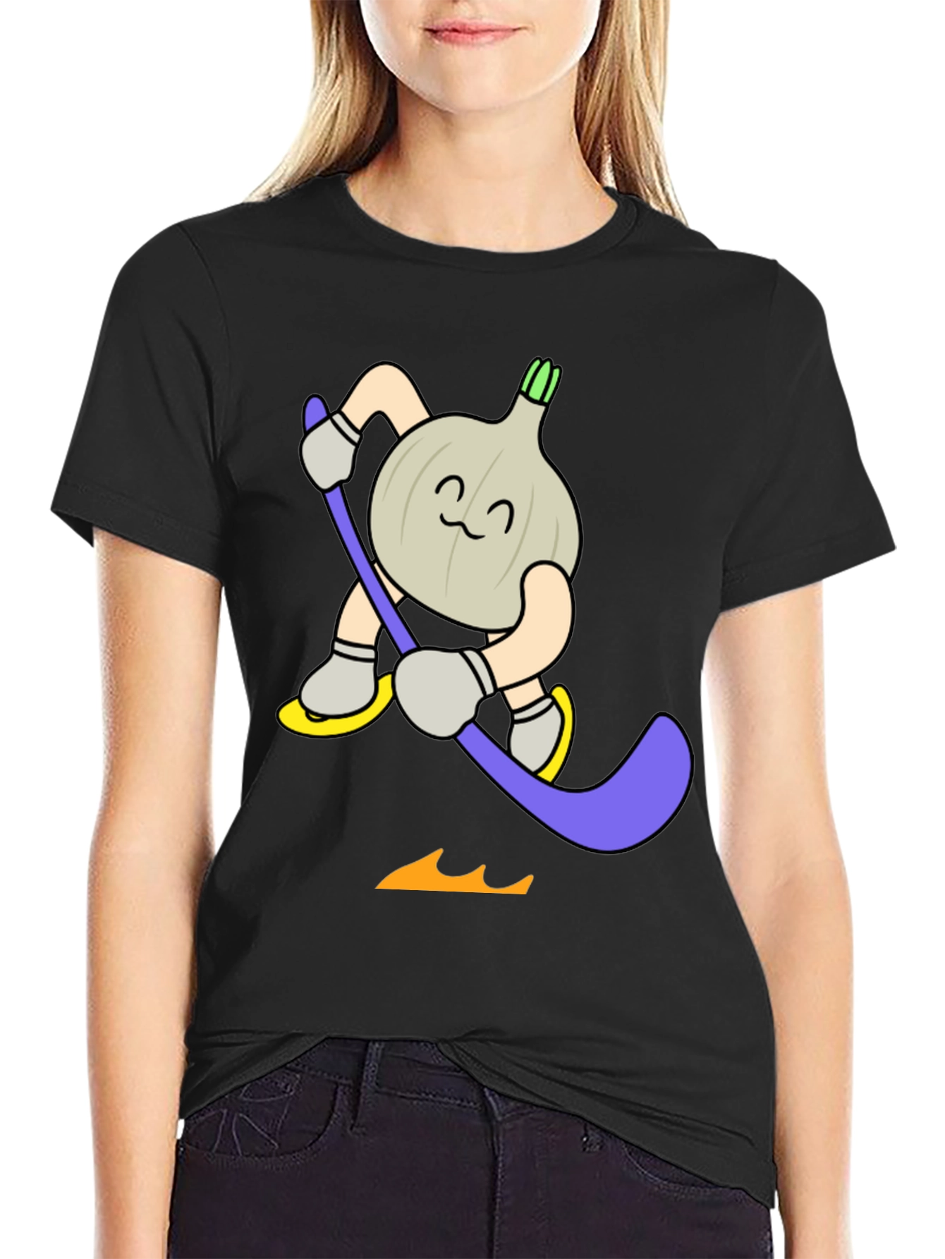 Funny Cartoon Garlic Hockey Player T-Shirt