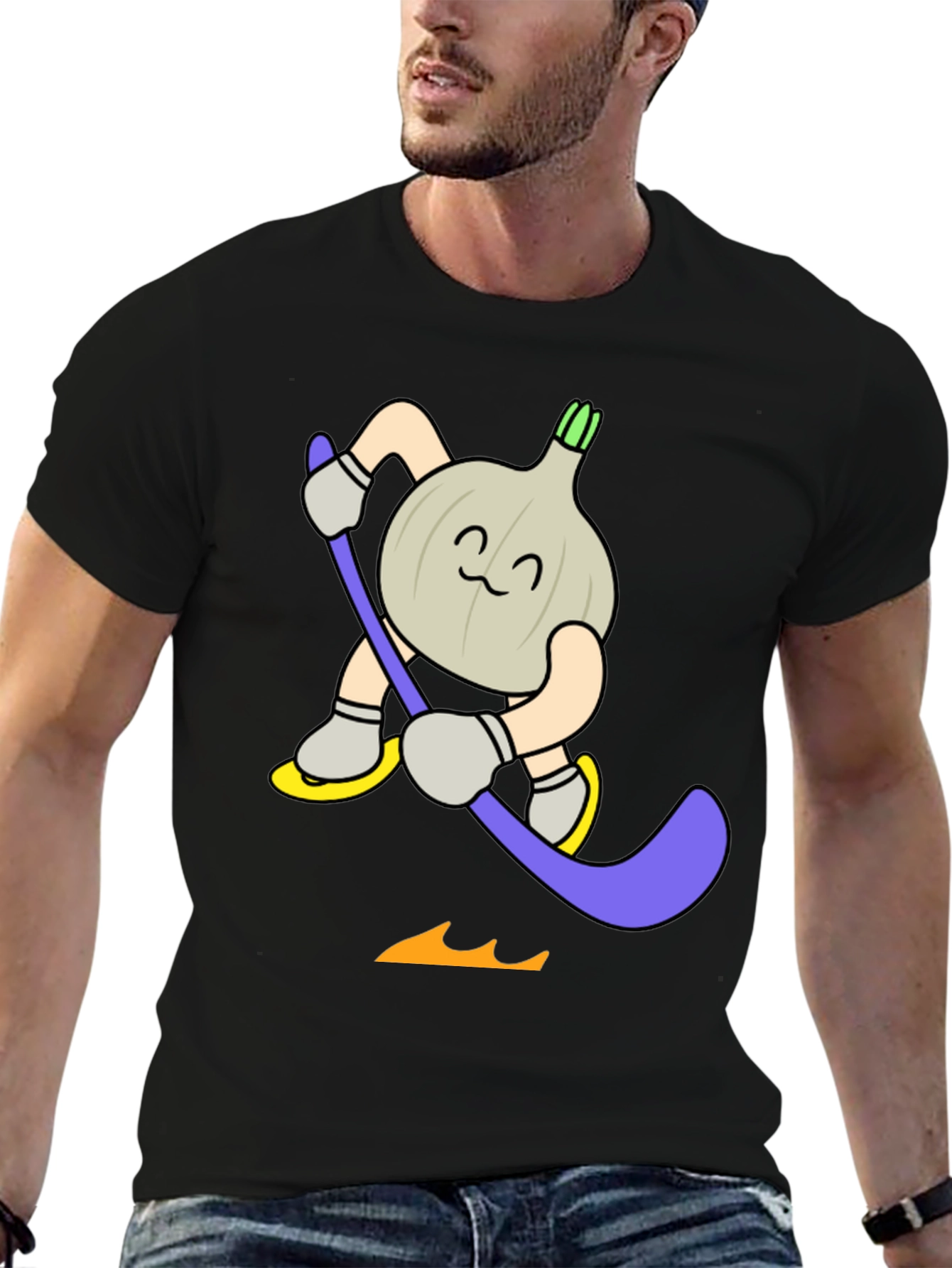 Funny Cartoon Garlic Hockey Player T-Shirt