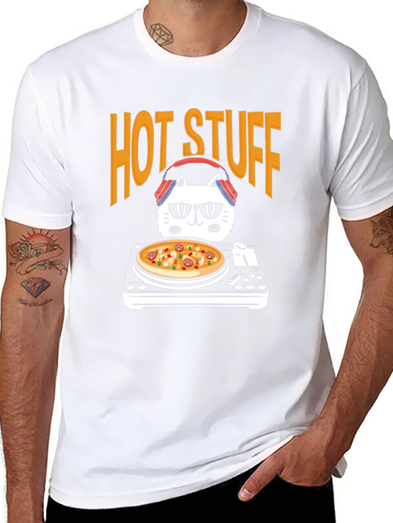 Hot Stuff DJ Cat Pizza T-Shirt