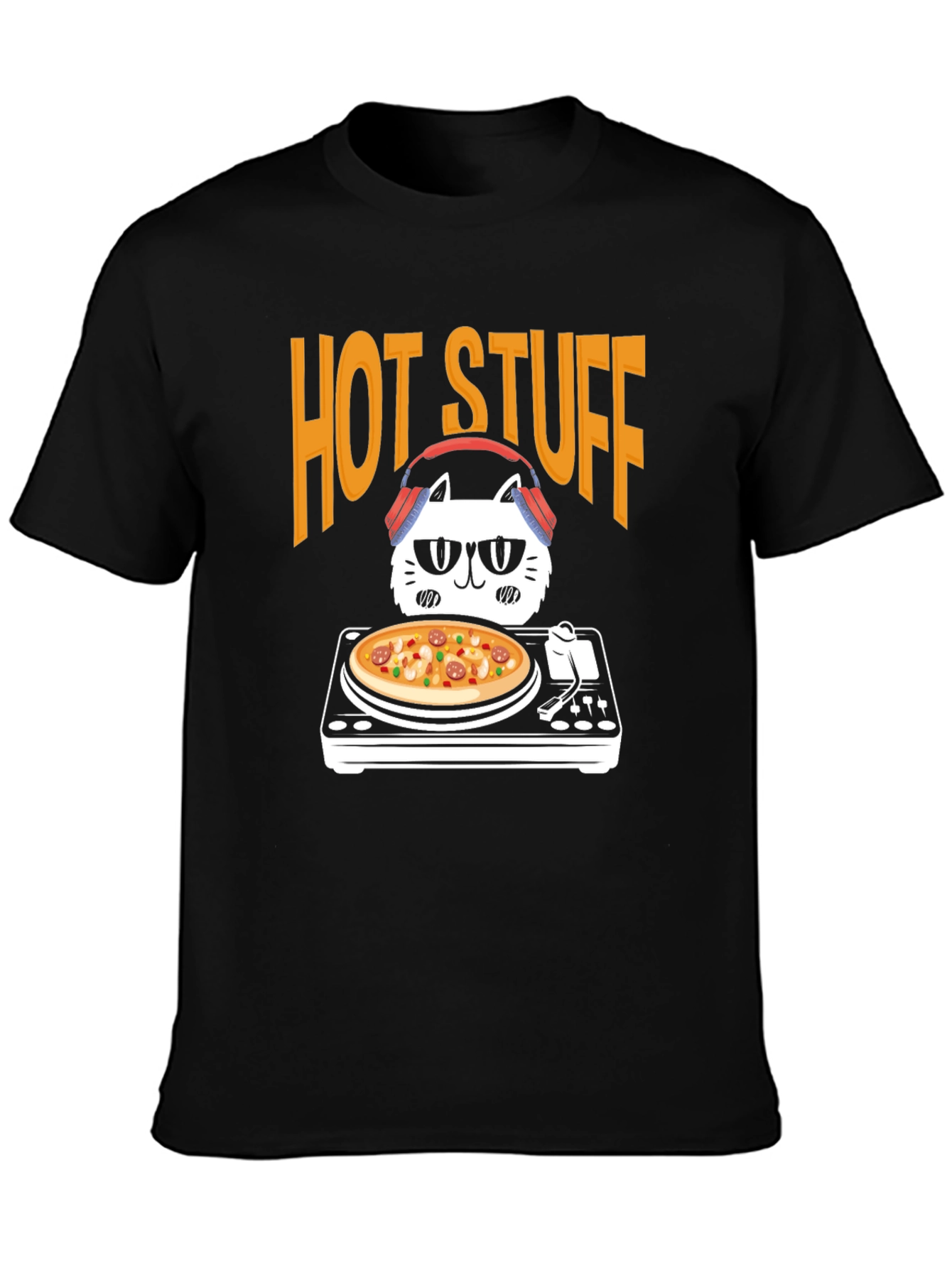 Hot Stuff DJ Cat Pizza T-Shirt