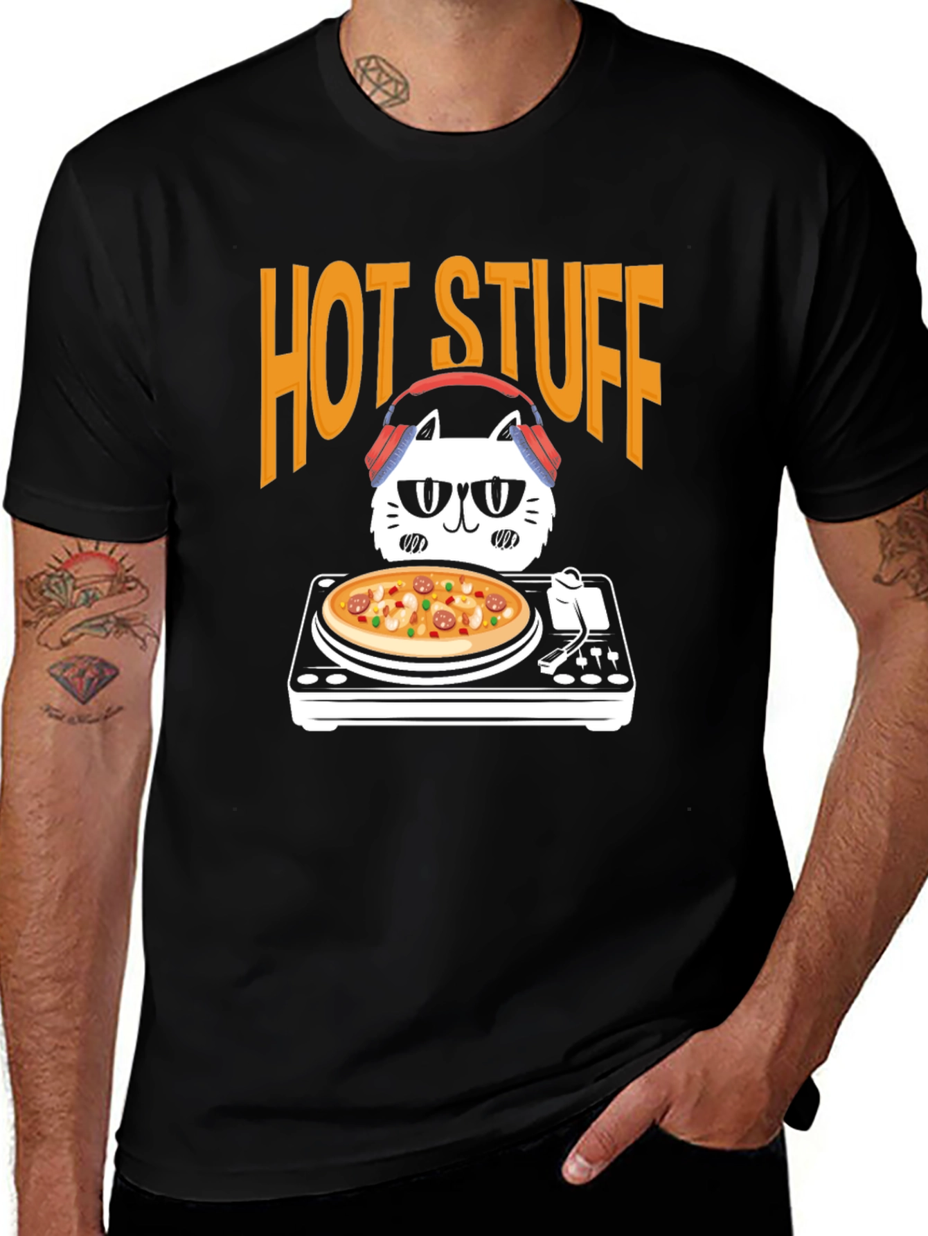 Hot Stuff DJ Cat Pizza T-Shirt