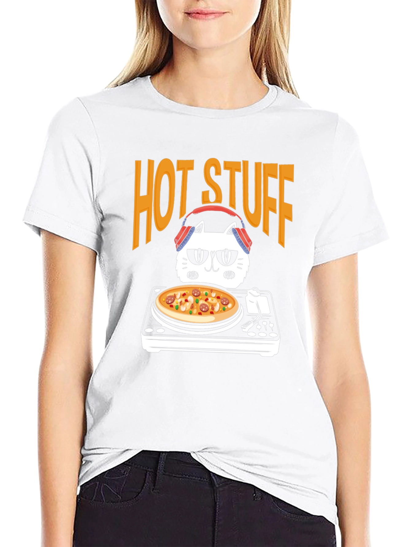 Hot Stuff DJ Cat Pizza T-Shirt