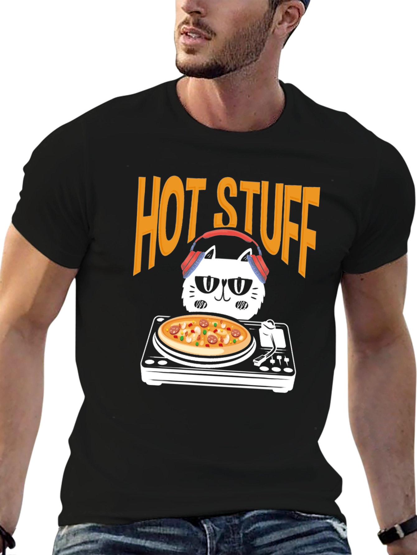 Hot Stuff DJ Cat Pizza T-Shirt