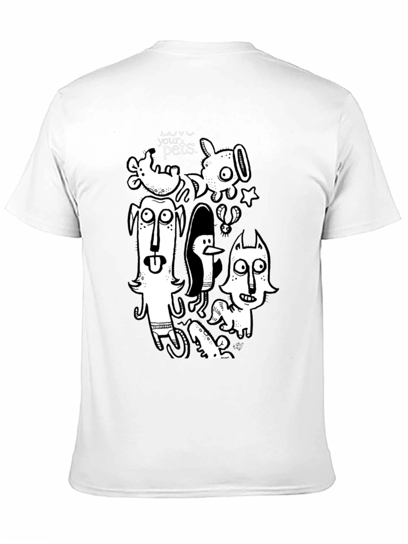 Whimsical Pets Graphic Tee - Black Cotton Casual T-Shirt