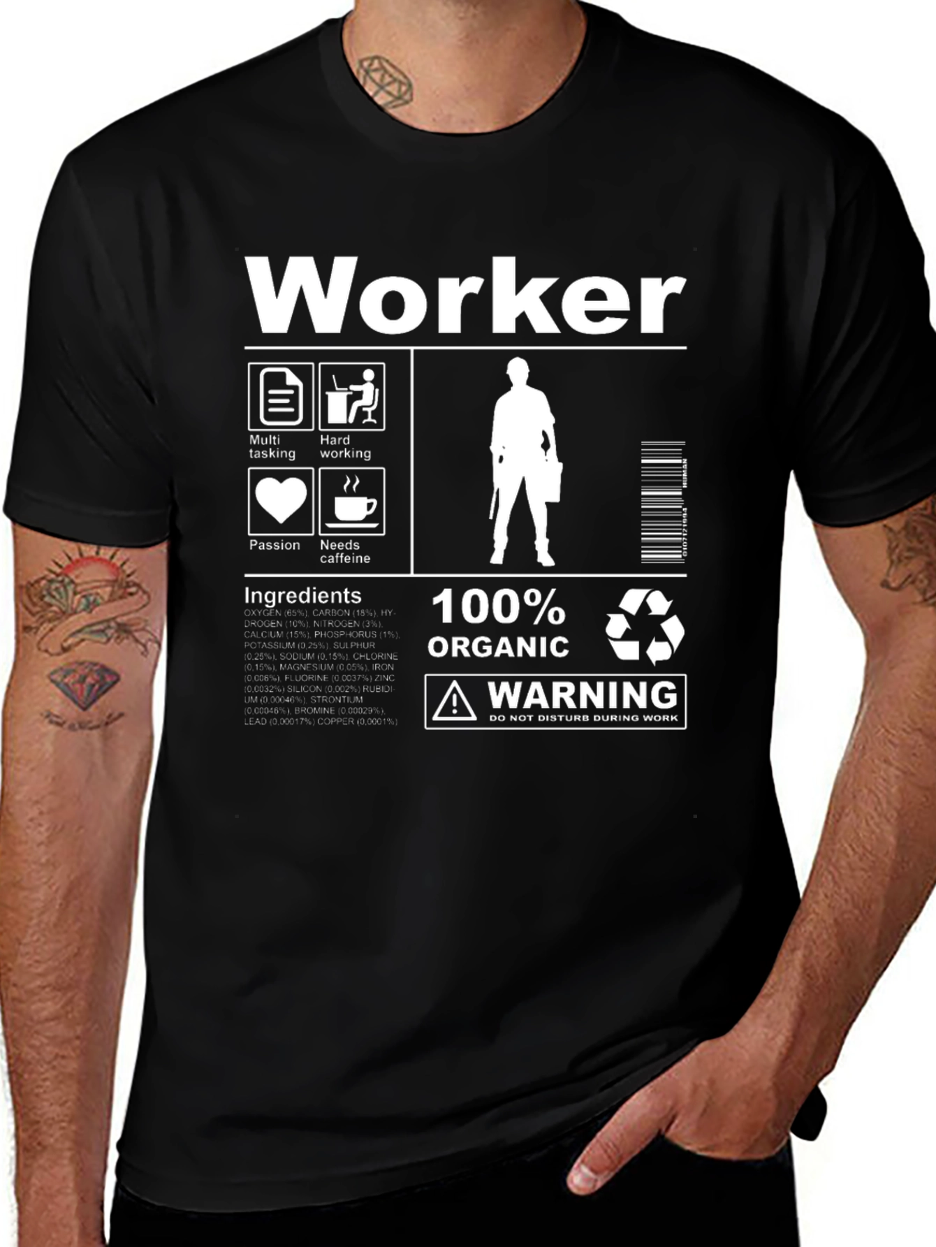 Worker 100% Organic Black Graphic Tee