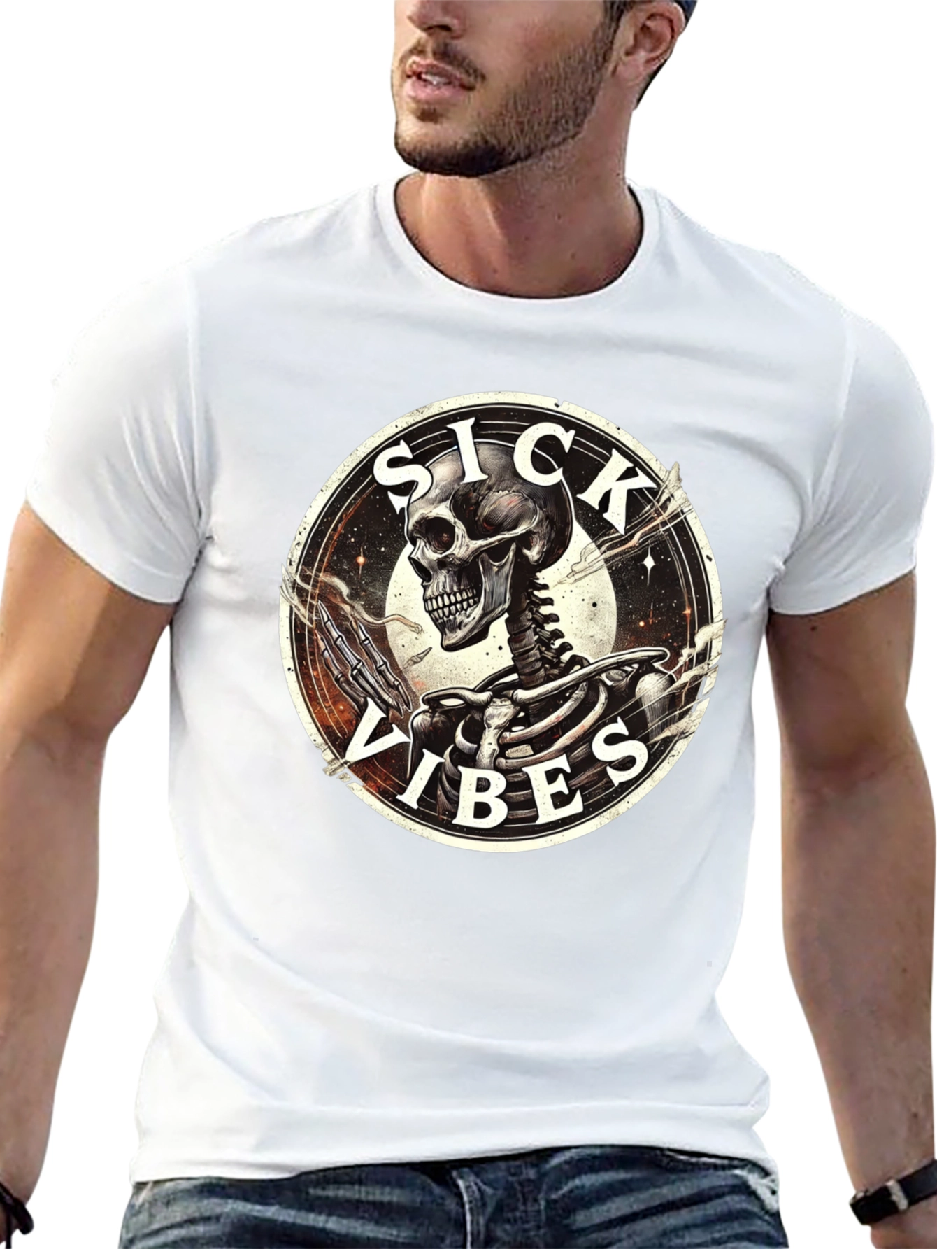 Sick Vibes Skeleton Graphic T-Shirt - Black