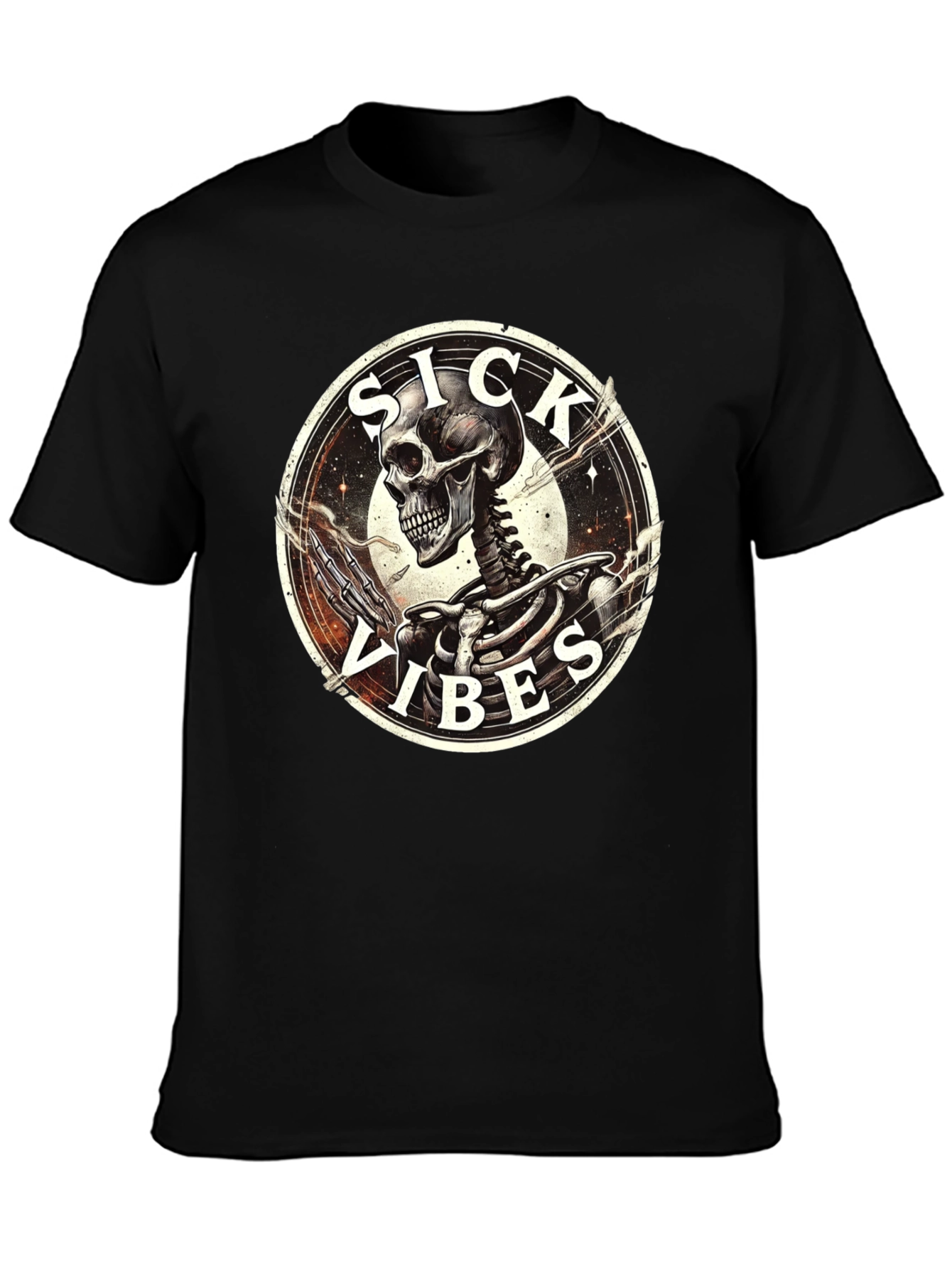 Sick Vibes Skeleton Graphic T-Shirt - Black