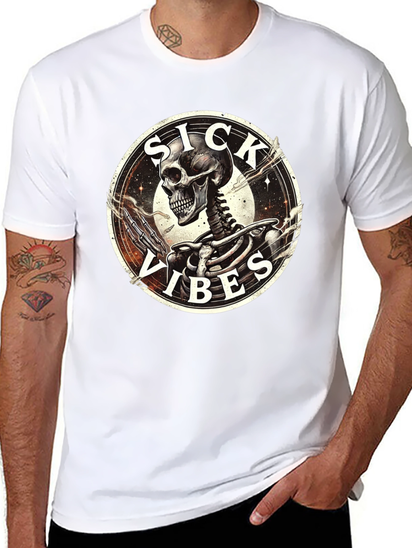 Sick Vibes Skeleton Graphic T-Shirt - Black